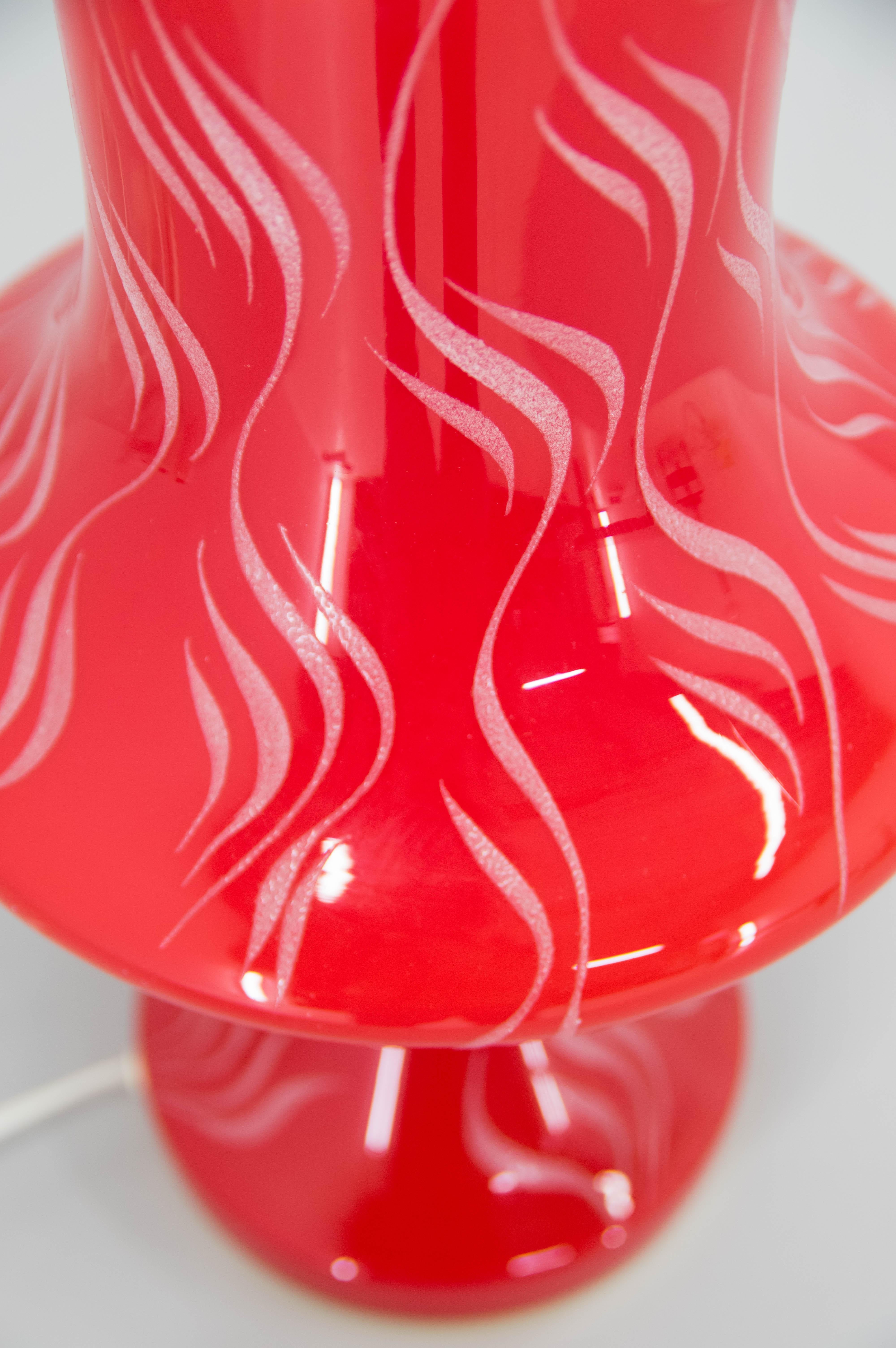 All Glass Red Table Lamp by Valasske Mezirici, 1970s For Sale 2