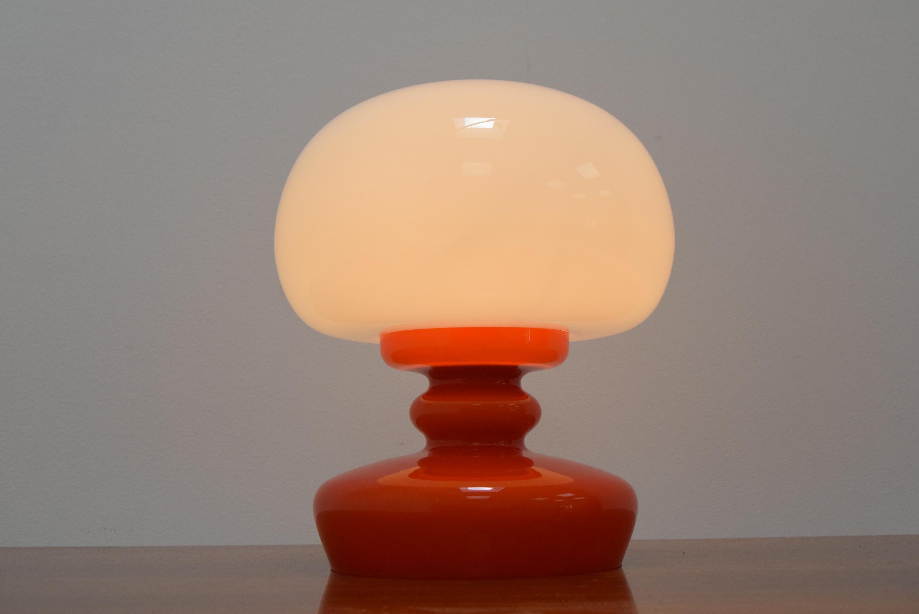 All Glass Table Lamp by Valasske Mezirici, 1970’s In Good Condition For Sale In Praha, CZ