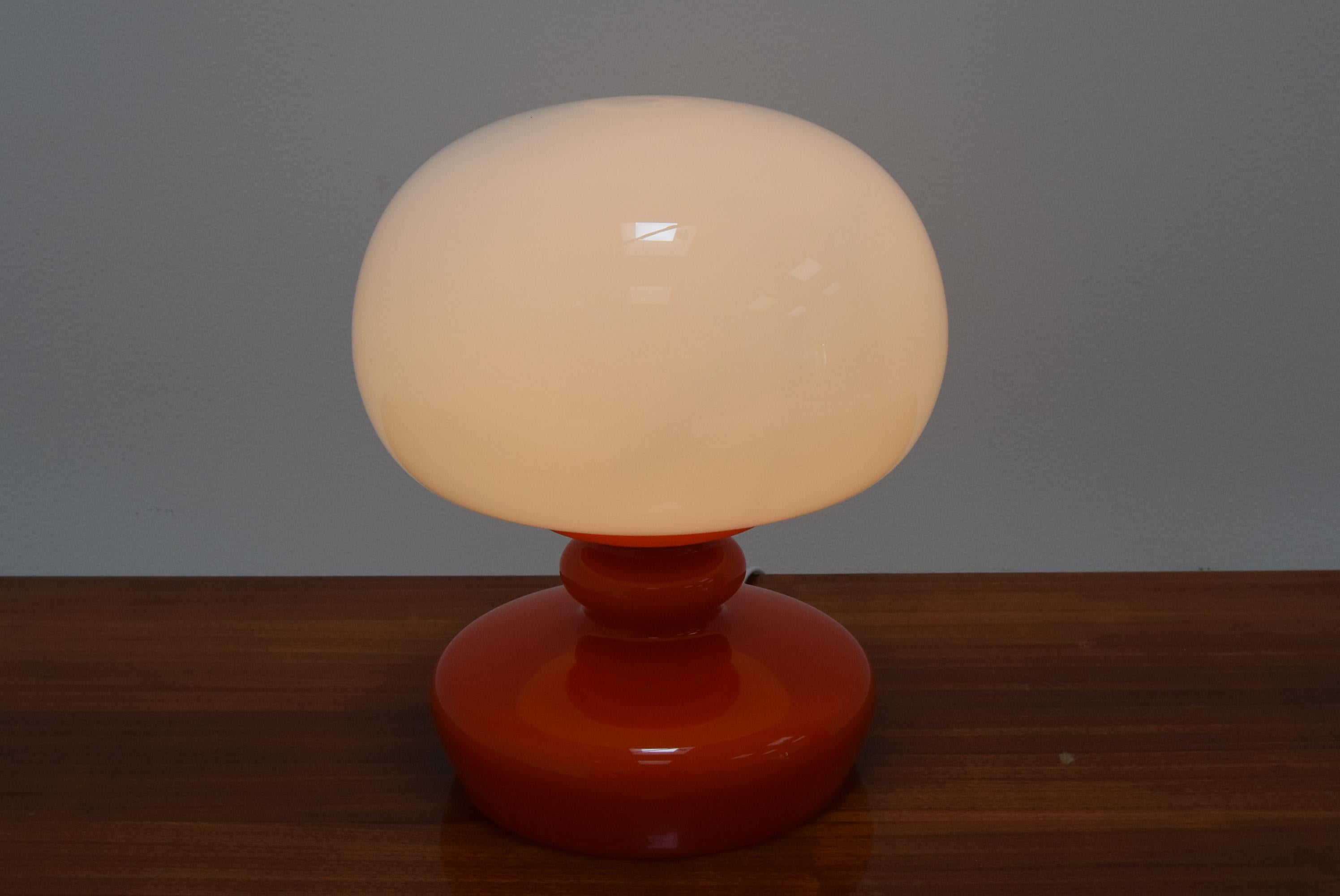 Opaline Glass All Glass Table Lamp by Valasske Mezirici, 1970’s For Sale