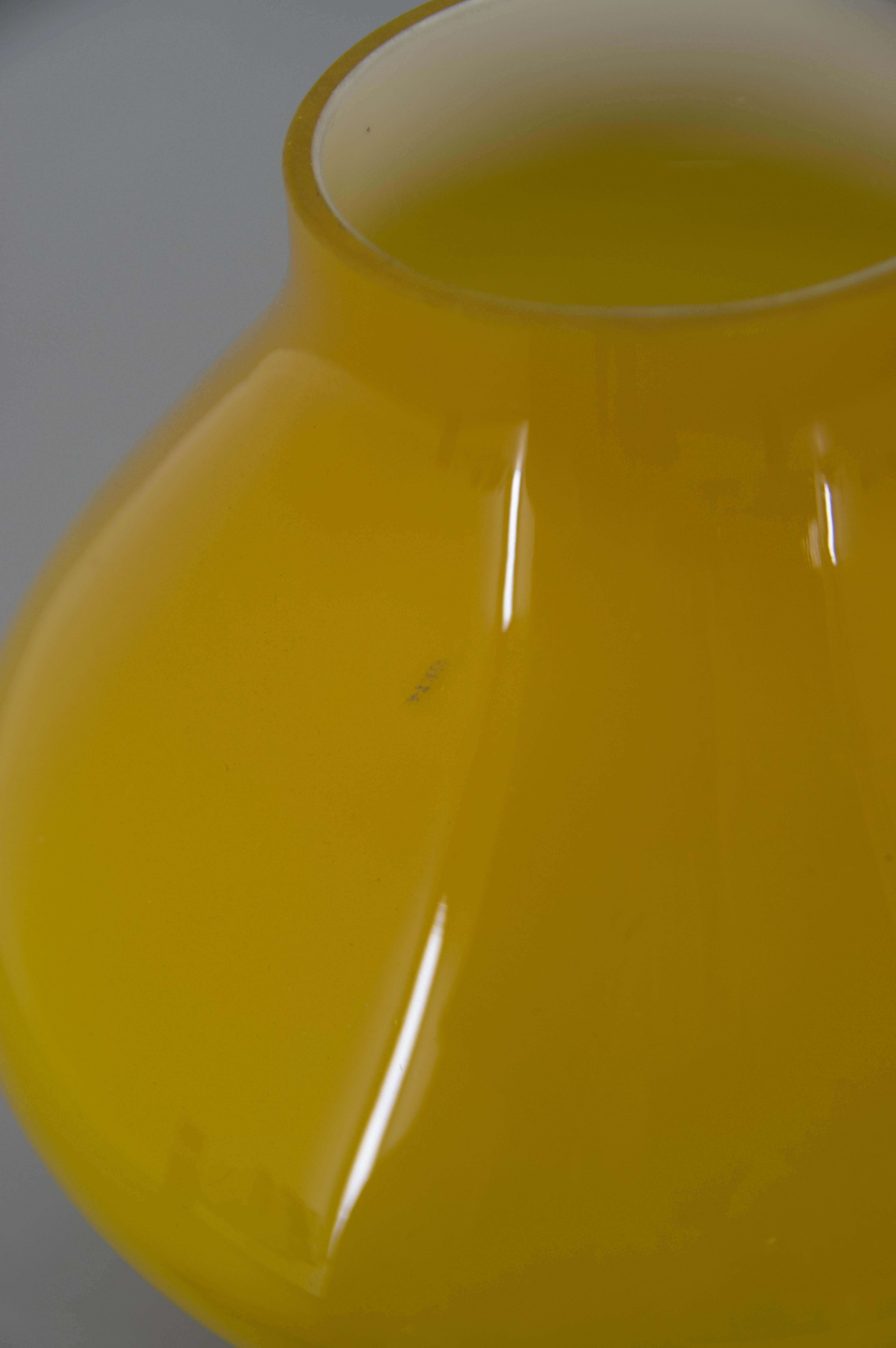 Czech All Glass Yellow Table Lamp by Valasske Mezirici, 1970s For Sale