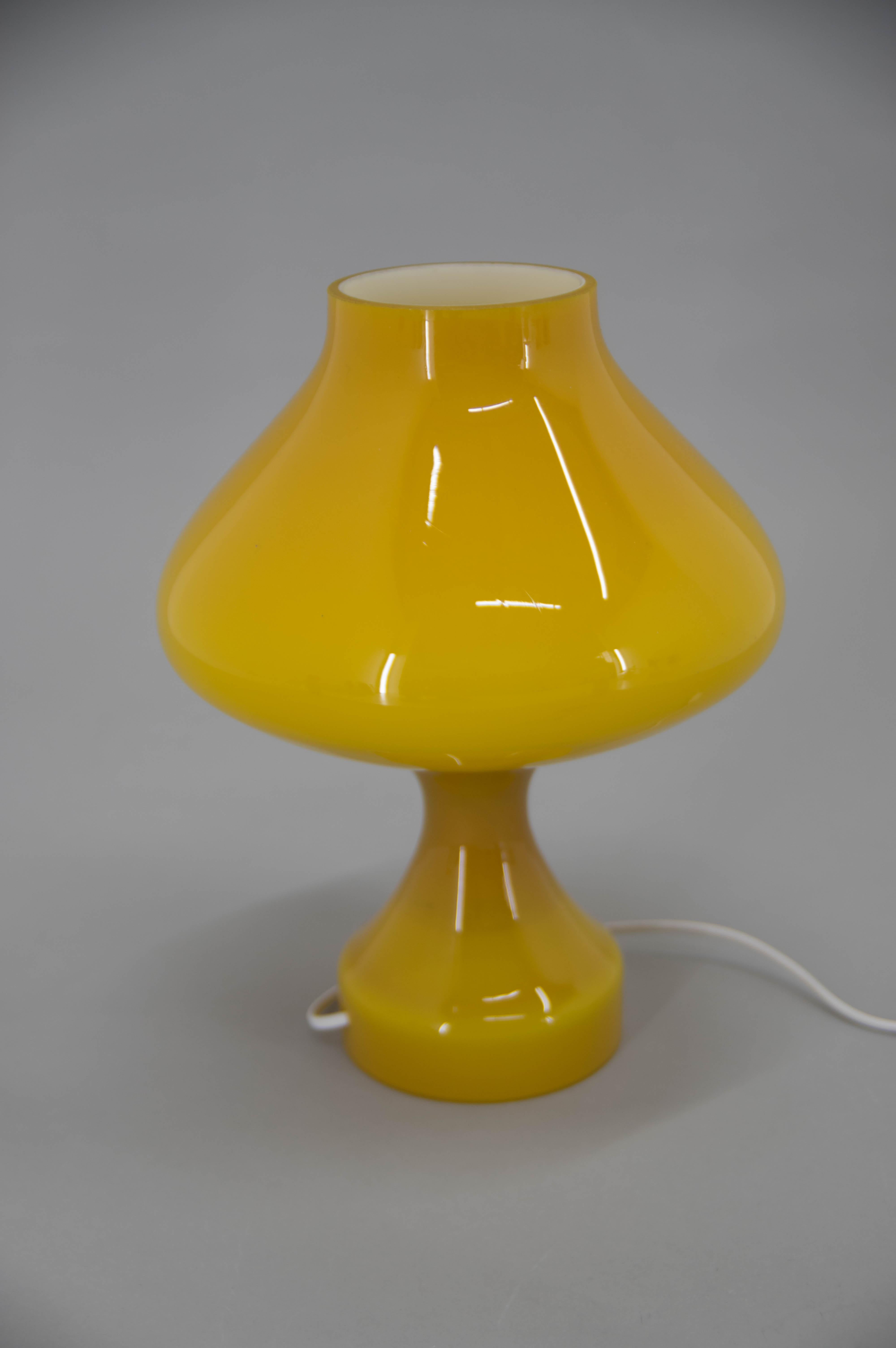 All Glass Yellow Table Lamp by Valasske Mezirici, 1970s In Excellent Condition For Sale In Praha, CZ