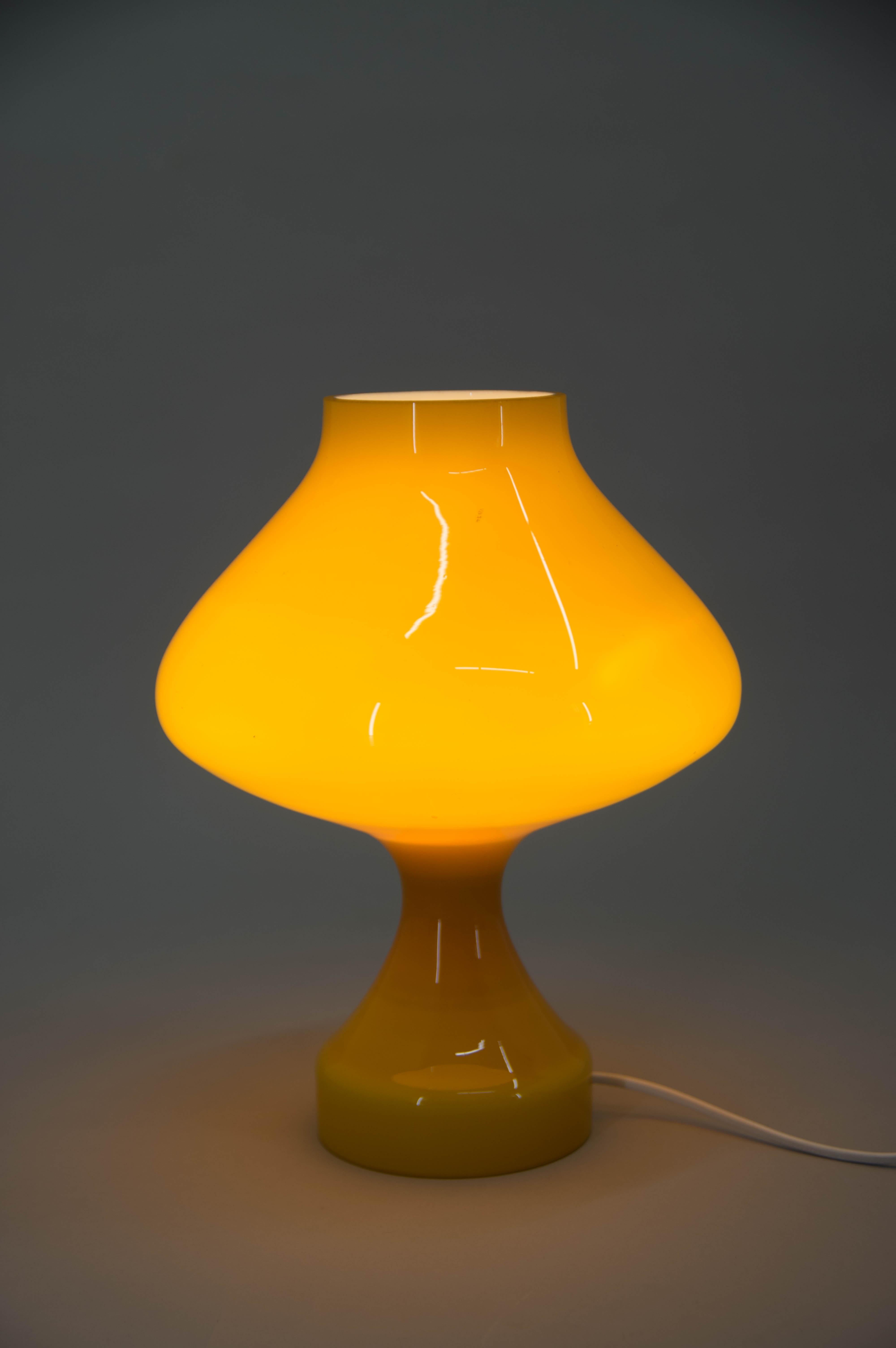 Late 20th Century All Glass Yellow Table Lamp by Valasske Mezirici, 1970s For Sale