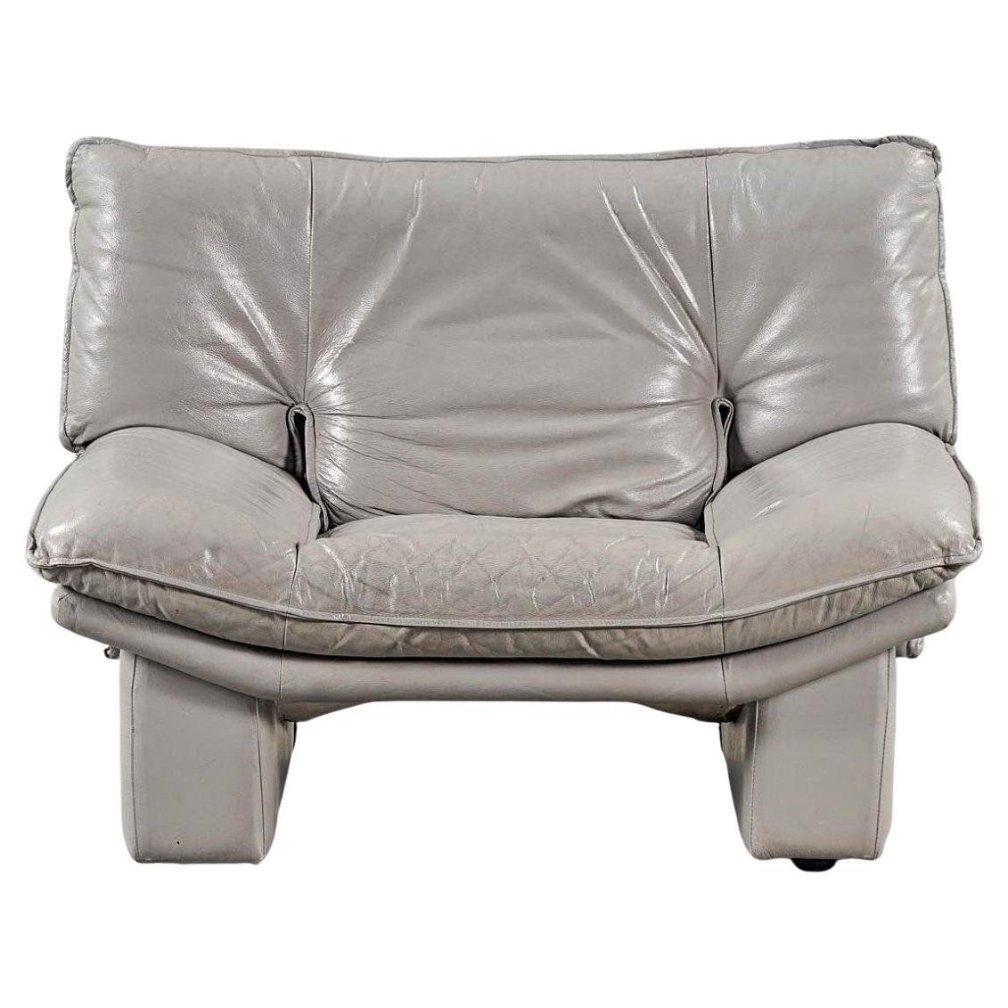 All Gray Nicoletti Salotti Post Modern Italian Leather Low lounge chair For Sale