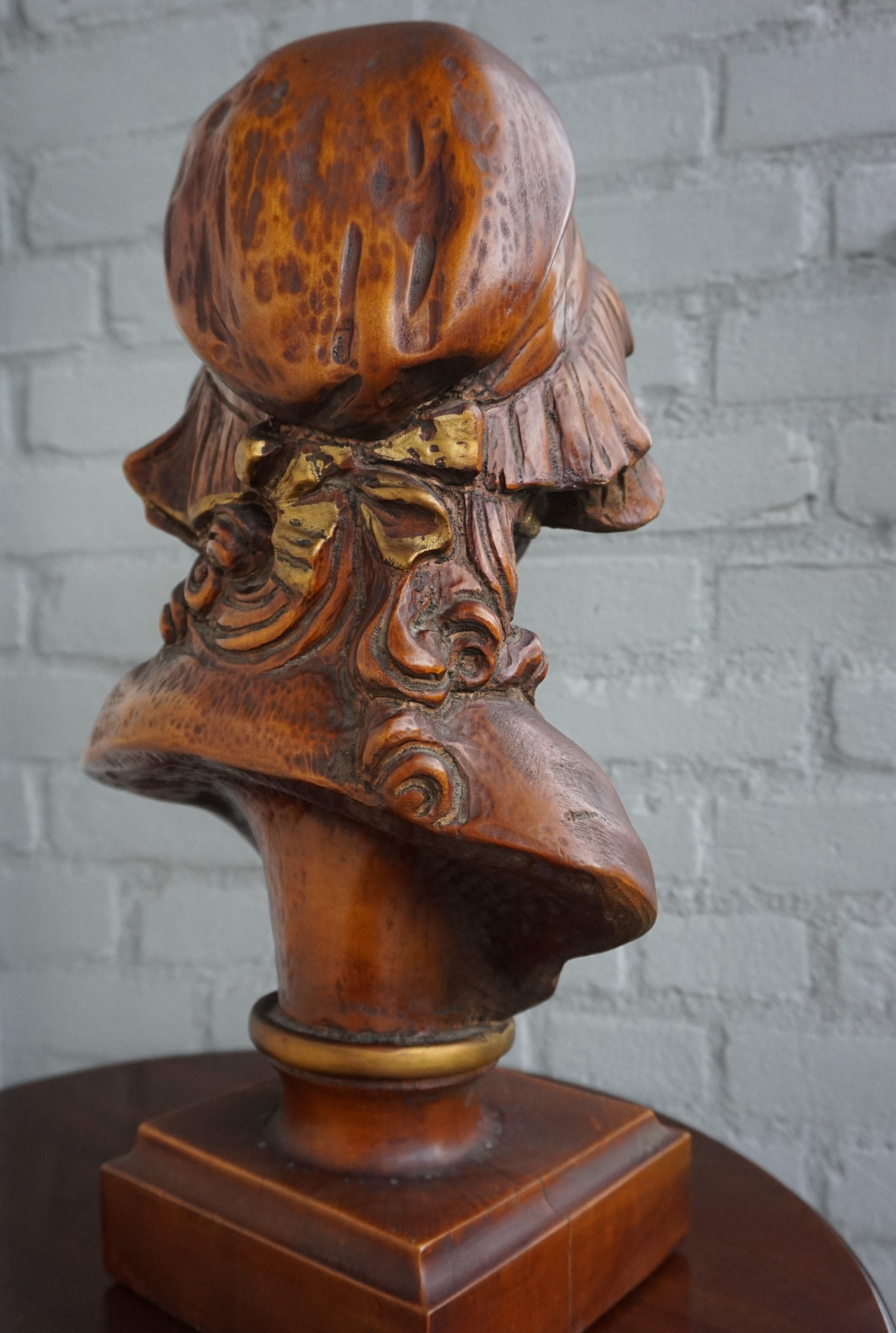 All Hand Carved Arts & Crafts Era, Wooden Girl Sculpture with Amazing Patina For Sale 7