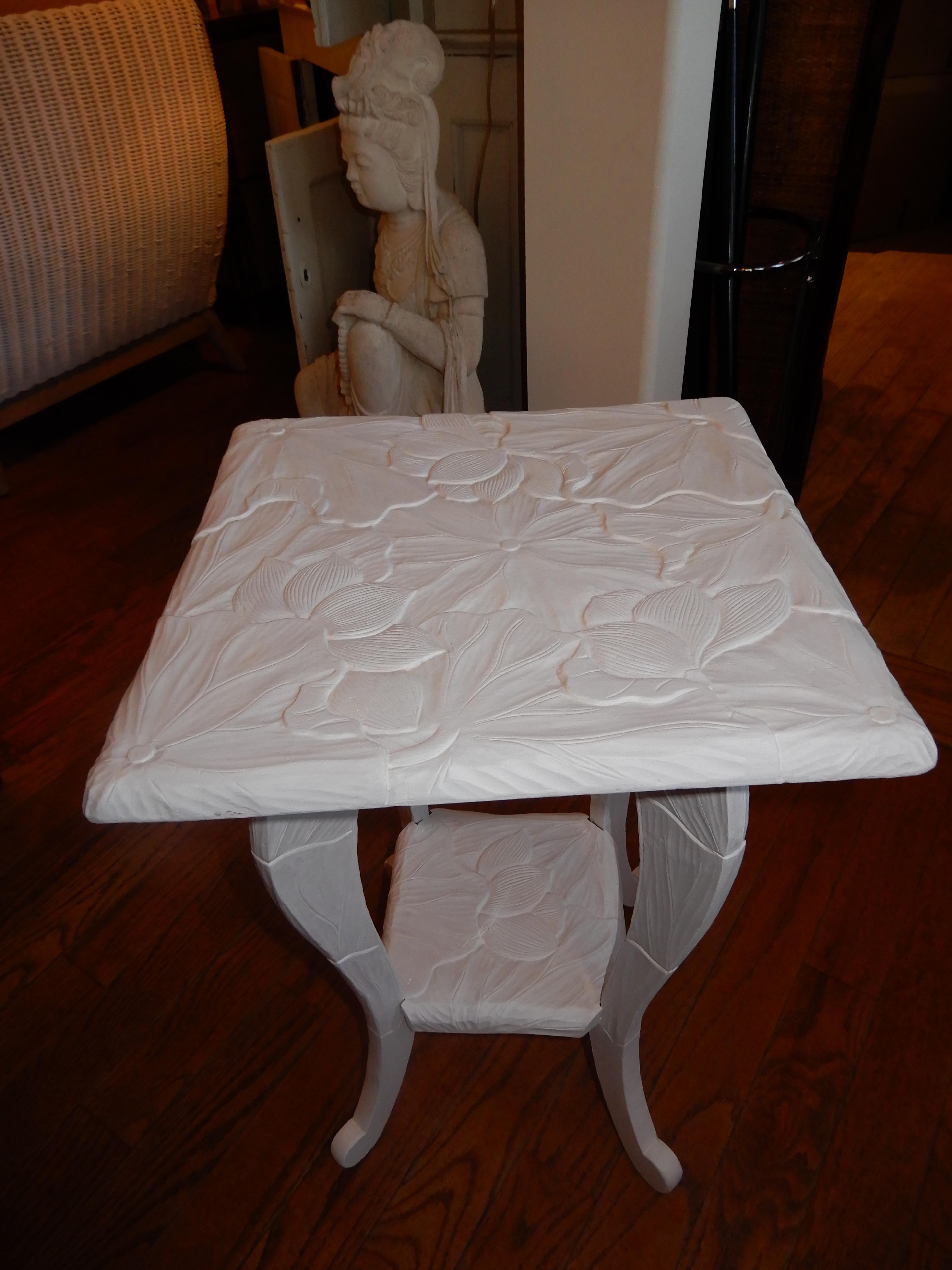 All Hand Carved Botanical Decorated  1920s French Side/End Table 1