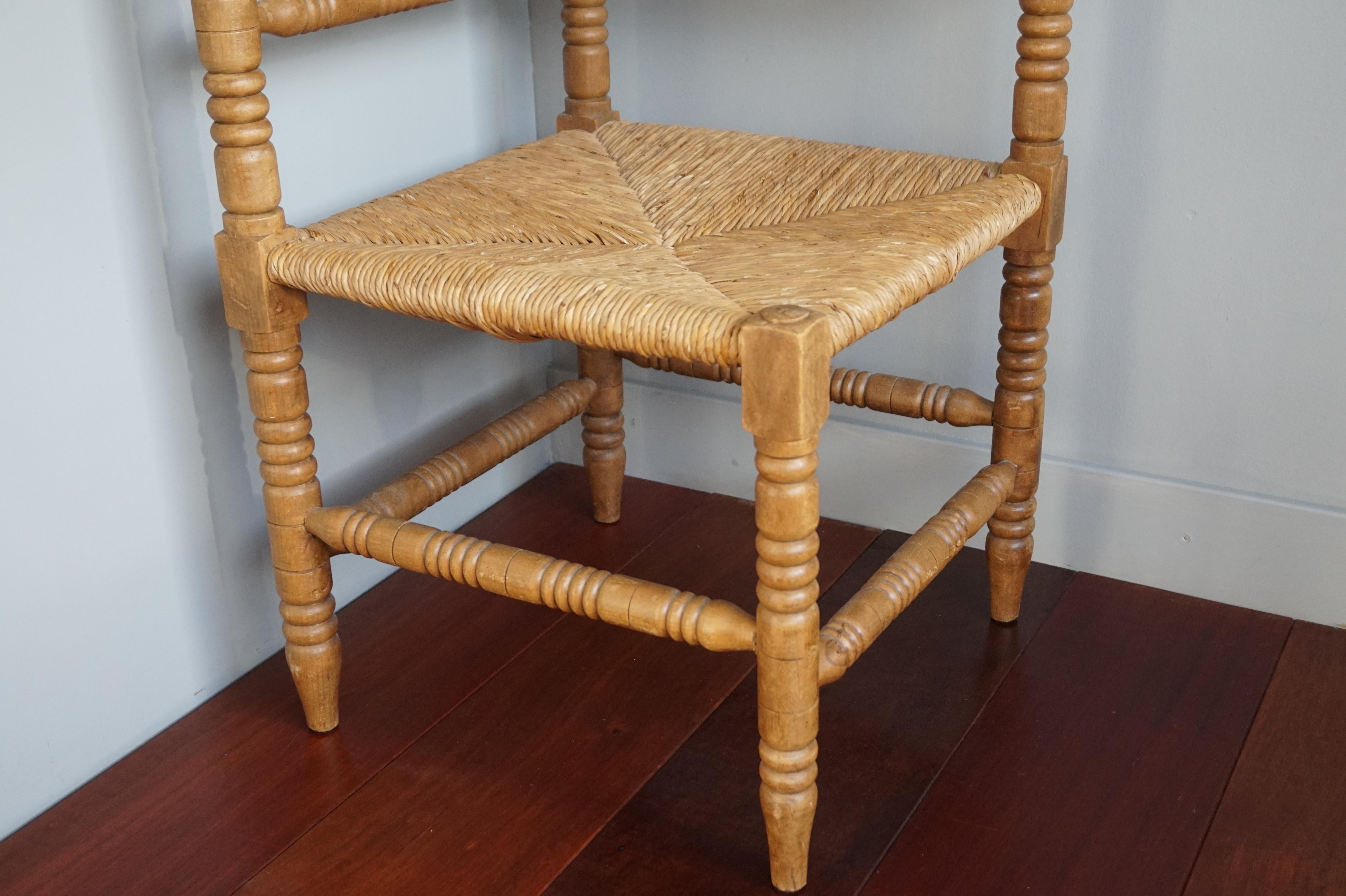Handcrafted Antique French Provincial Corner Chair with Handwoven Rush Seat 6