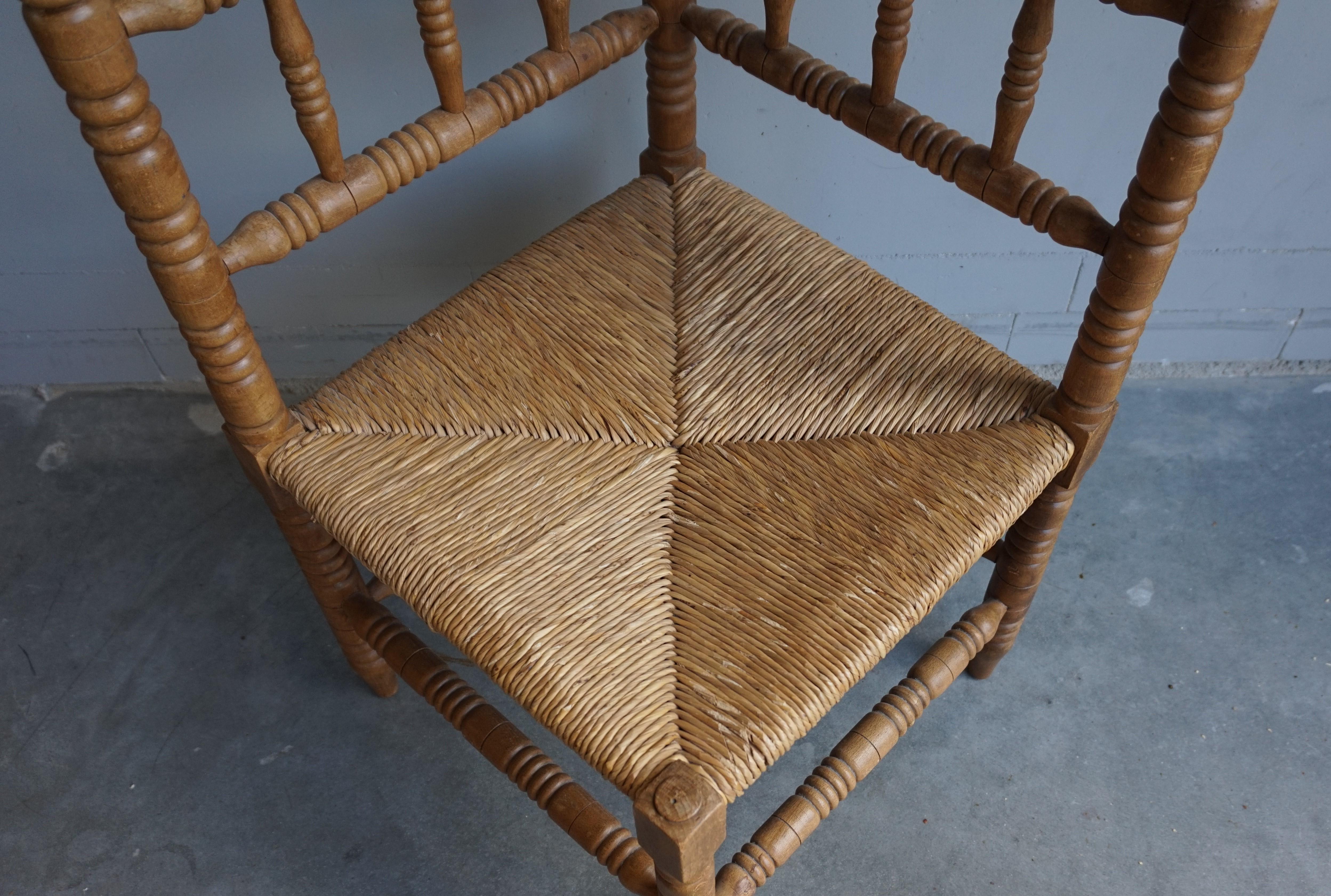 Handcrafted Antique French Provincial Corner Chair with Handwoven Rush Seat 8