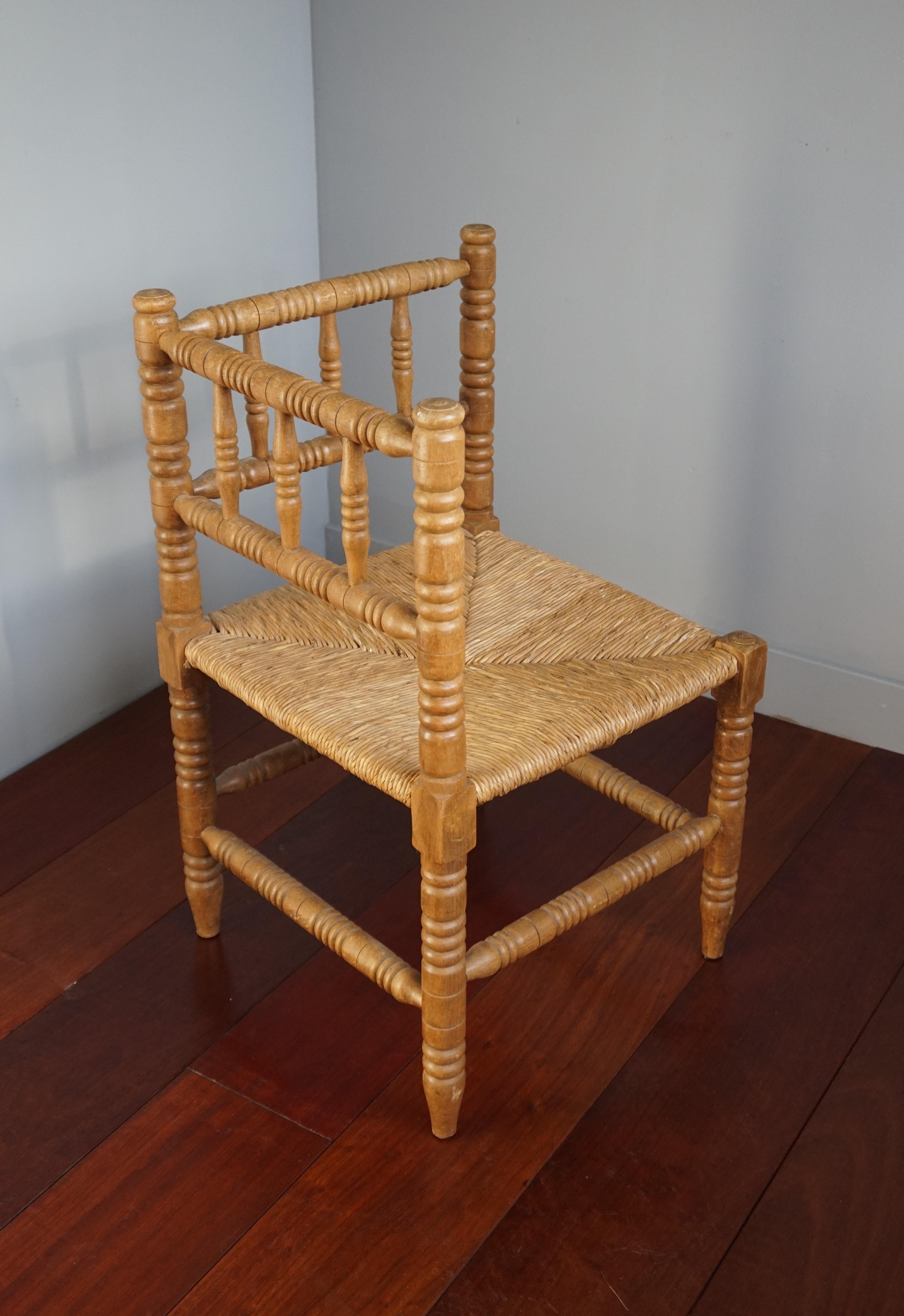 Handcrafted Antique French Provincial Corner Chair with Handwoven Rush Seat 10