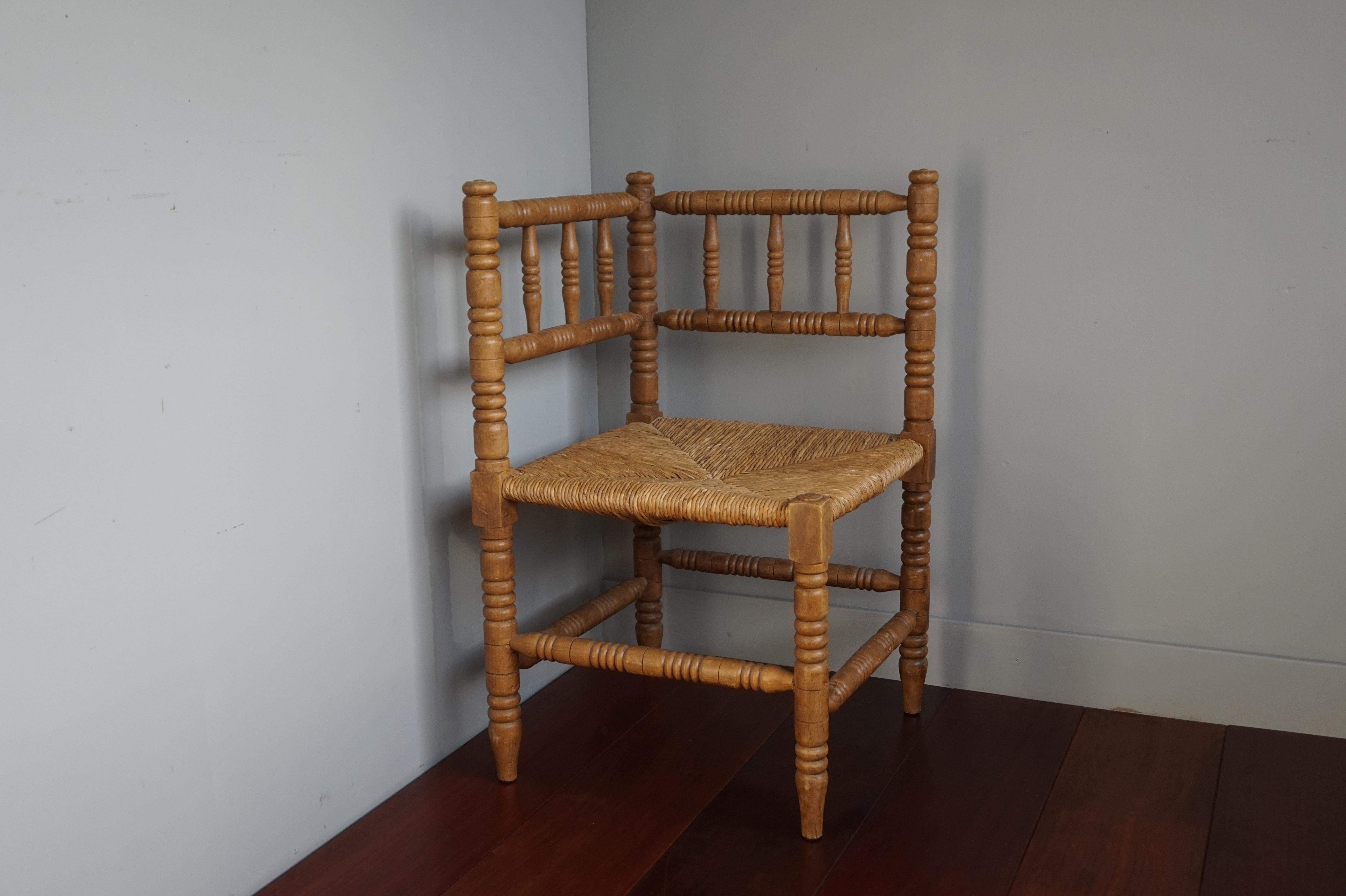 Handcrafted Antique French Provincial Corner Chair with Handwoven Rush Seat 11