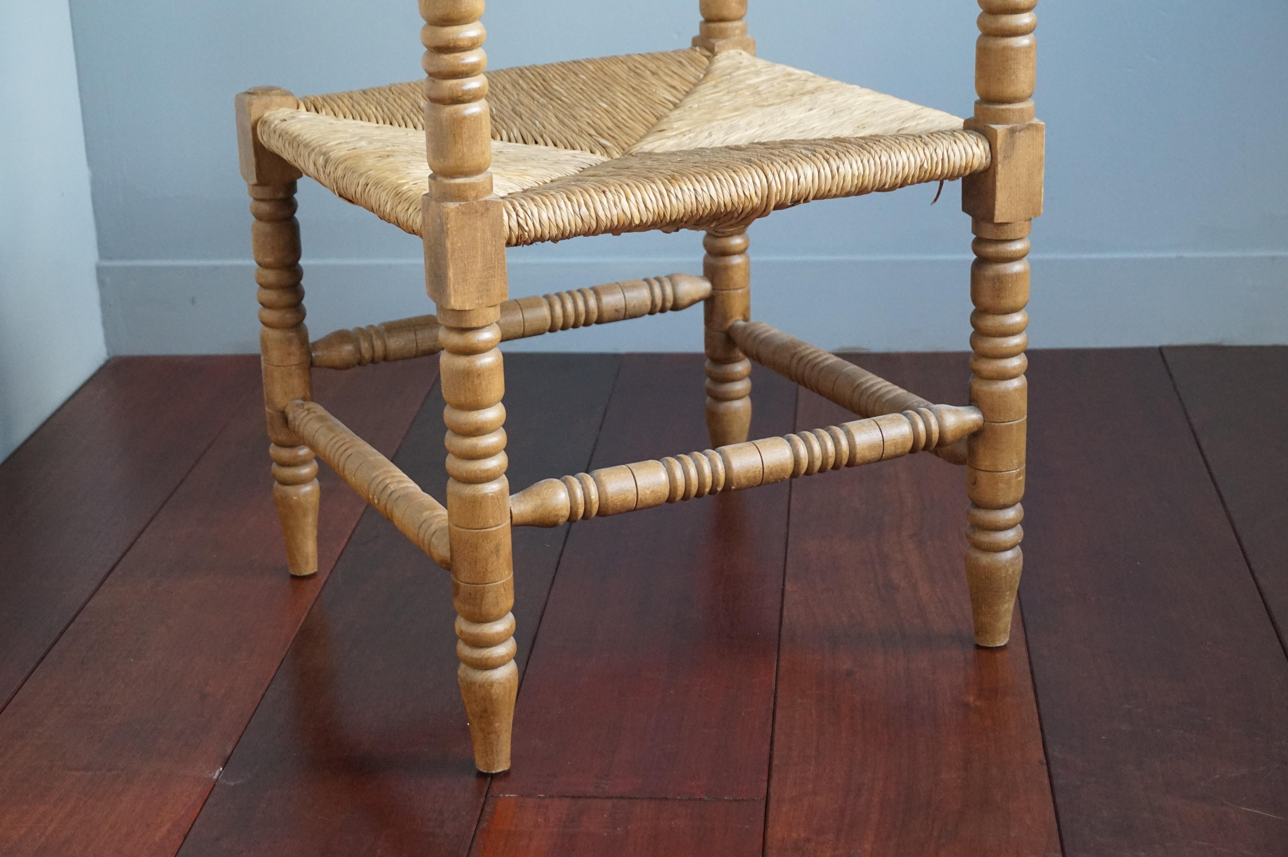 Handcrafted Antique French Provincial Corner Chair with Handwoven Rush Seat 4