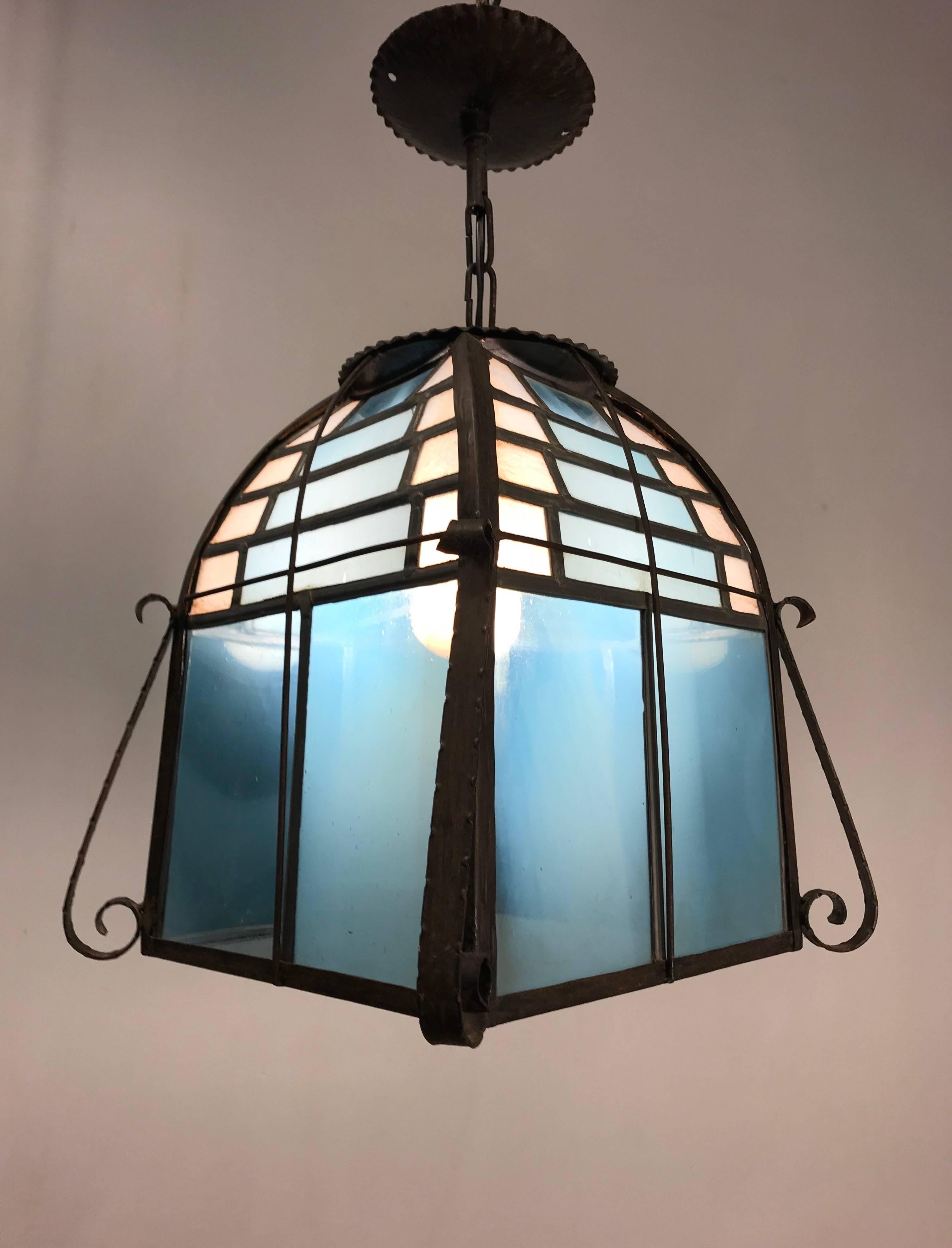 Wonderful and stylish, great colors ceiling lamp. 

If you are looking for a rare, good quality and beautiful shape pendant then this unique specimen from the early 1900s could be the one for you. This great example of early 20th century workmanship