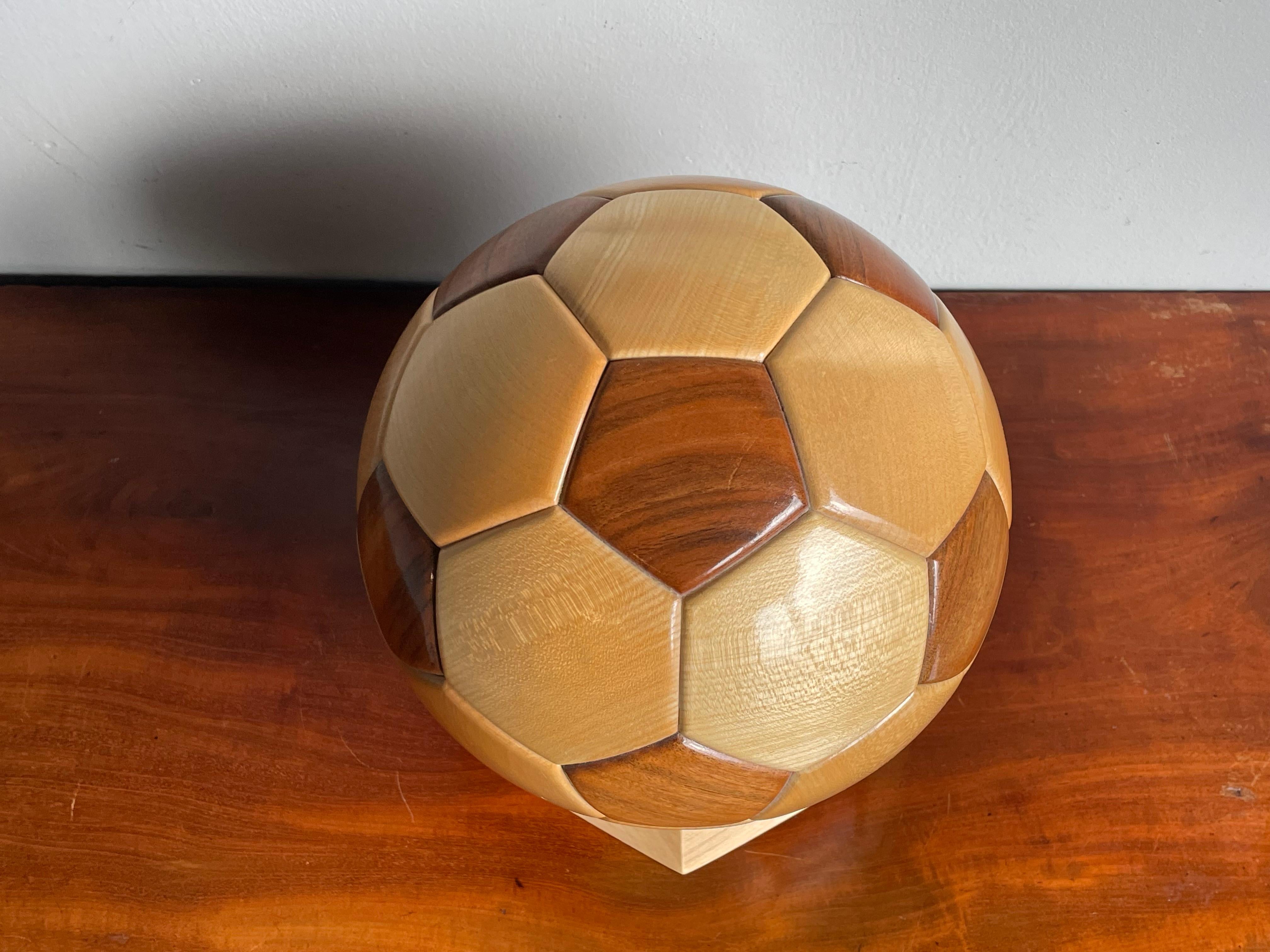 All Handmade Vintage 1980s Wooden Soccer Ball / Football Sculpture / Desk Piece For Sale 3
