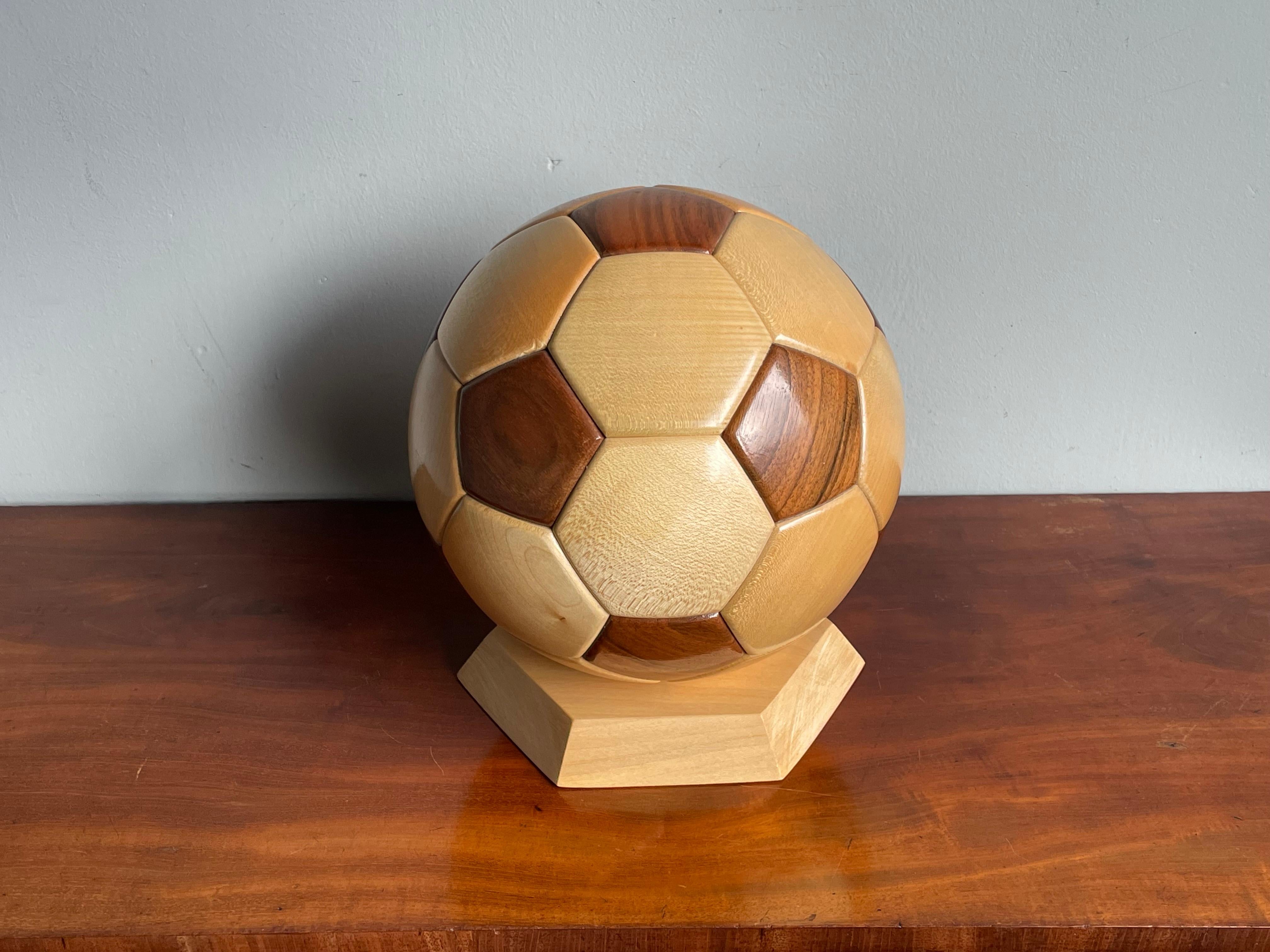 All Handmade Vintage 1980s Wooden Soccer Ball / Football Sculpture / Desk Piece For Sale 1
