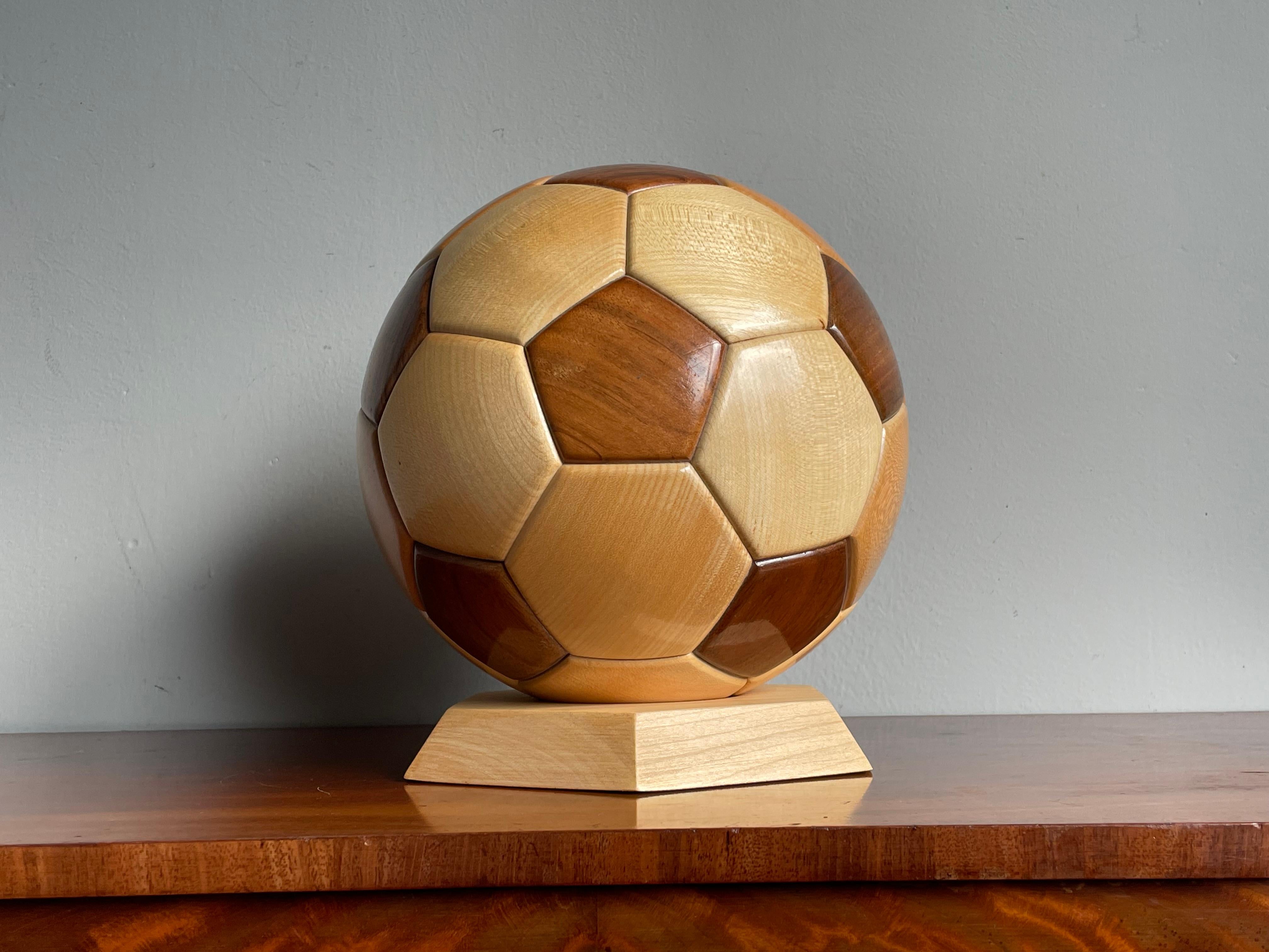 All Handmade Vintage 1980s Wooden Soccer Ball / Football Sculpture / Desk Piece For Sale 5