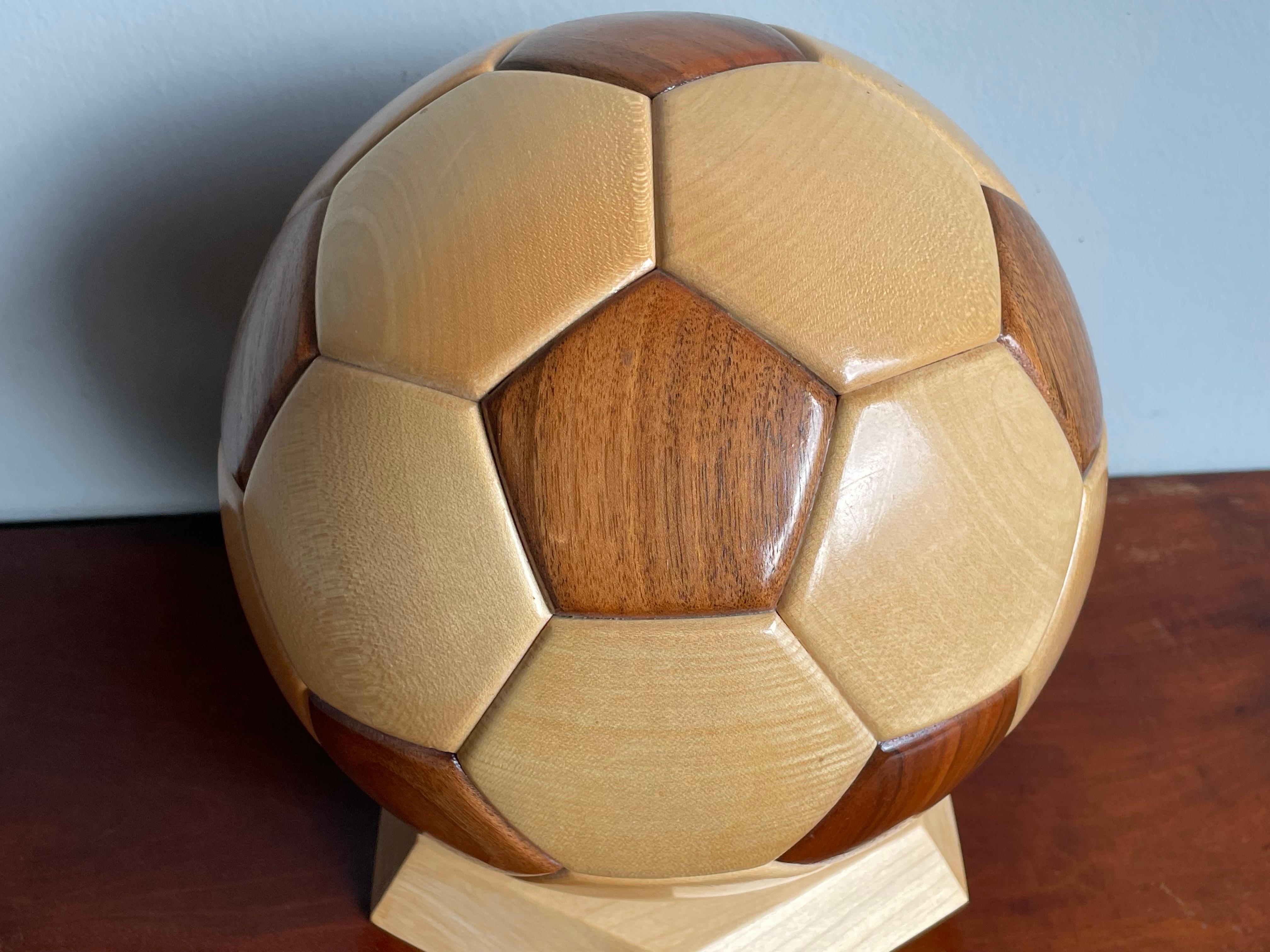 All Handmade Vintage 1980s Wooden Soccer Ball / Football Sculpture / Desk Piece For Sale 6