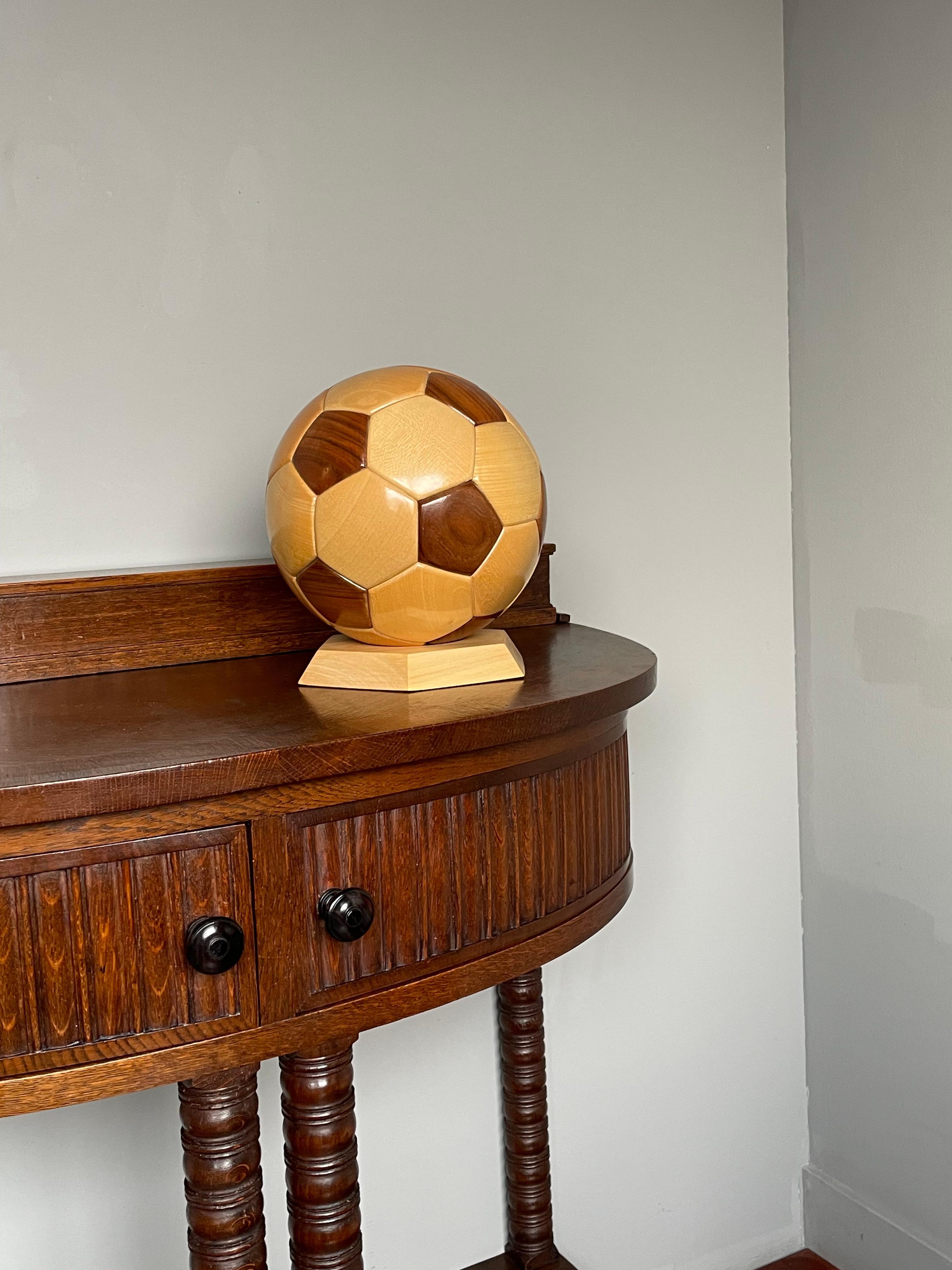 All Handmade Vintage 1980s Wooden Soccer Ball / Football Sculpture / Desk Piece For Sale 7