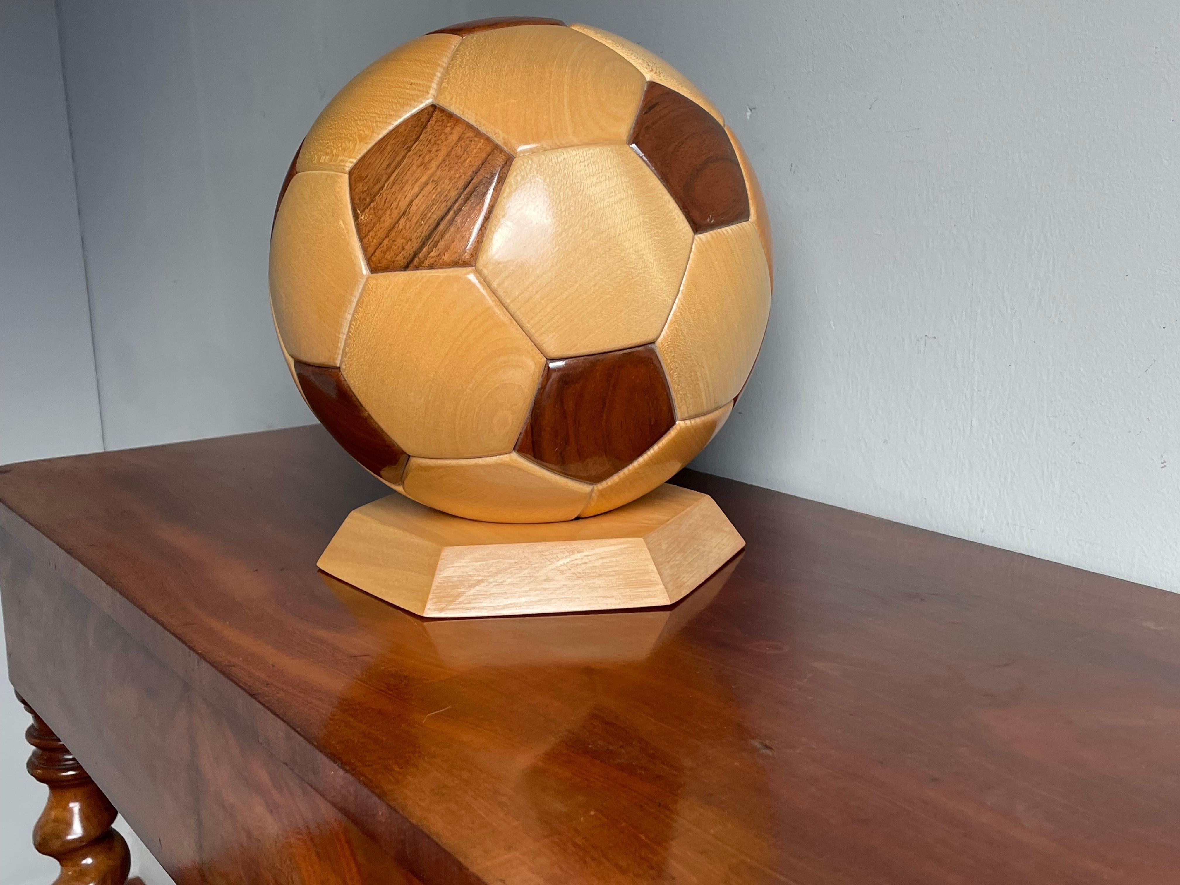 All Handmade Vintage 1980s Wooden Soccer Ball / Football Sculpture / Desk Piece For Sale 7