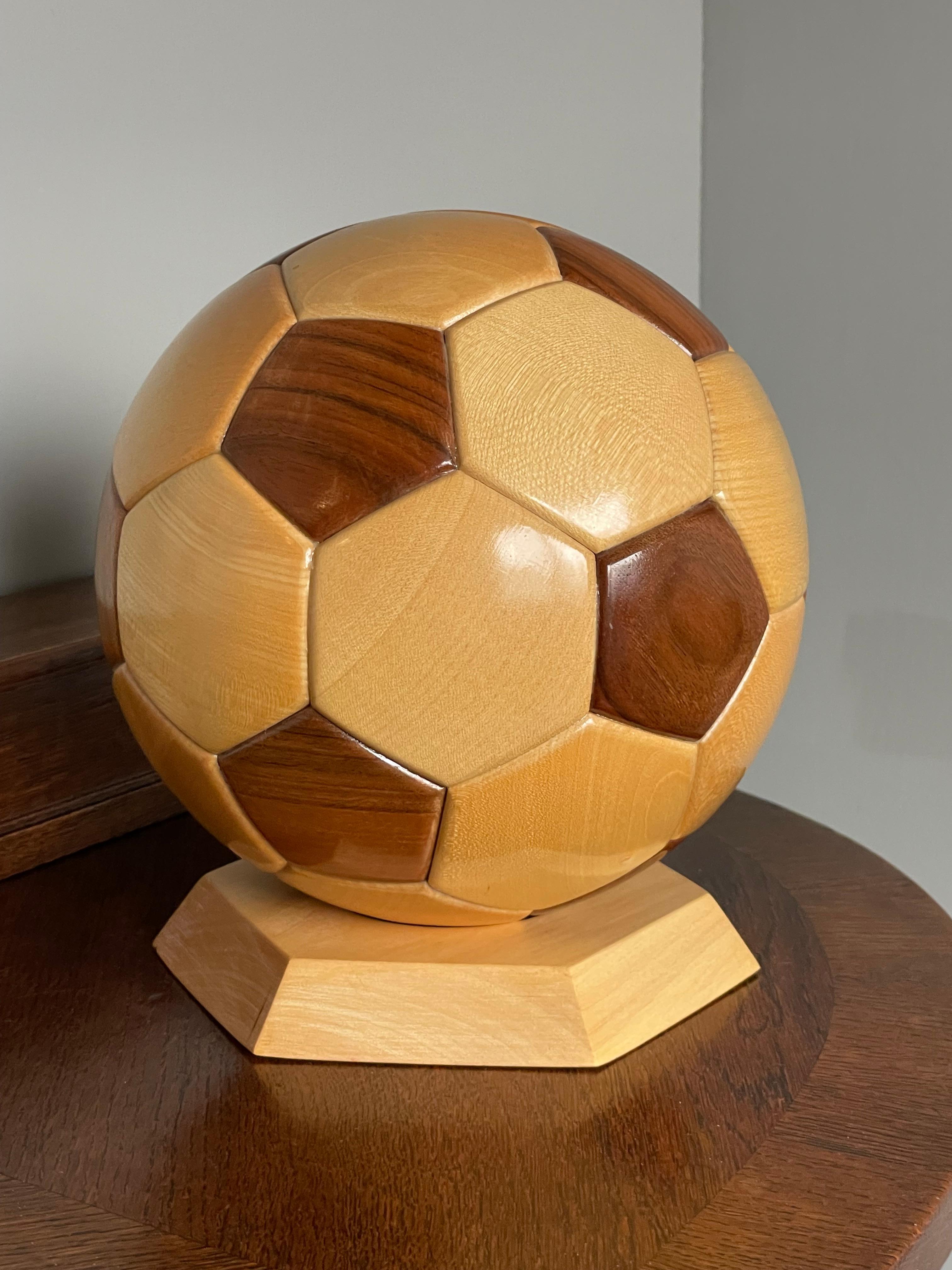 Other All Handmade Vintage 1980s Wooden Soccer Ball / Football Sculpture / Desk Piece For Sale
