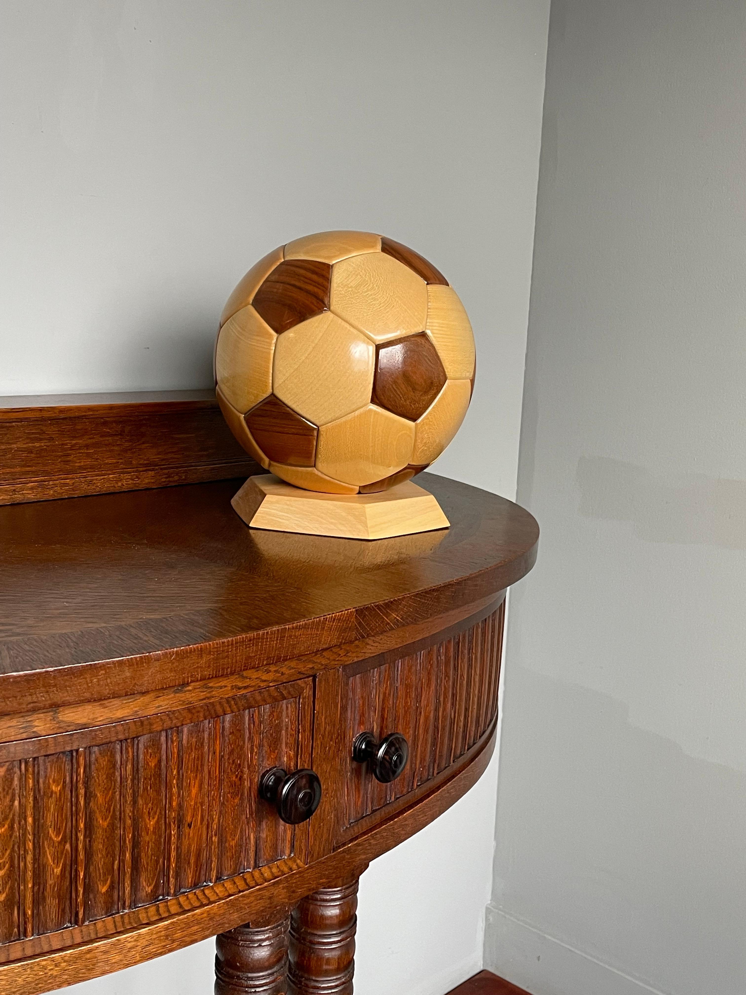 Swiss All Handmade Vintage 1980s Wooden Soccer Ball / Football Sculpture / Desk Piece For Sale