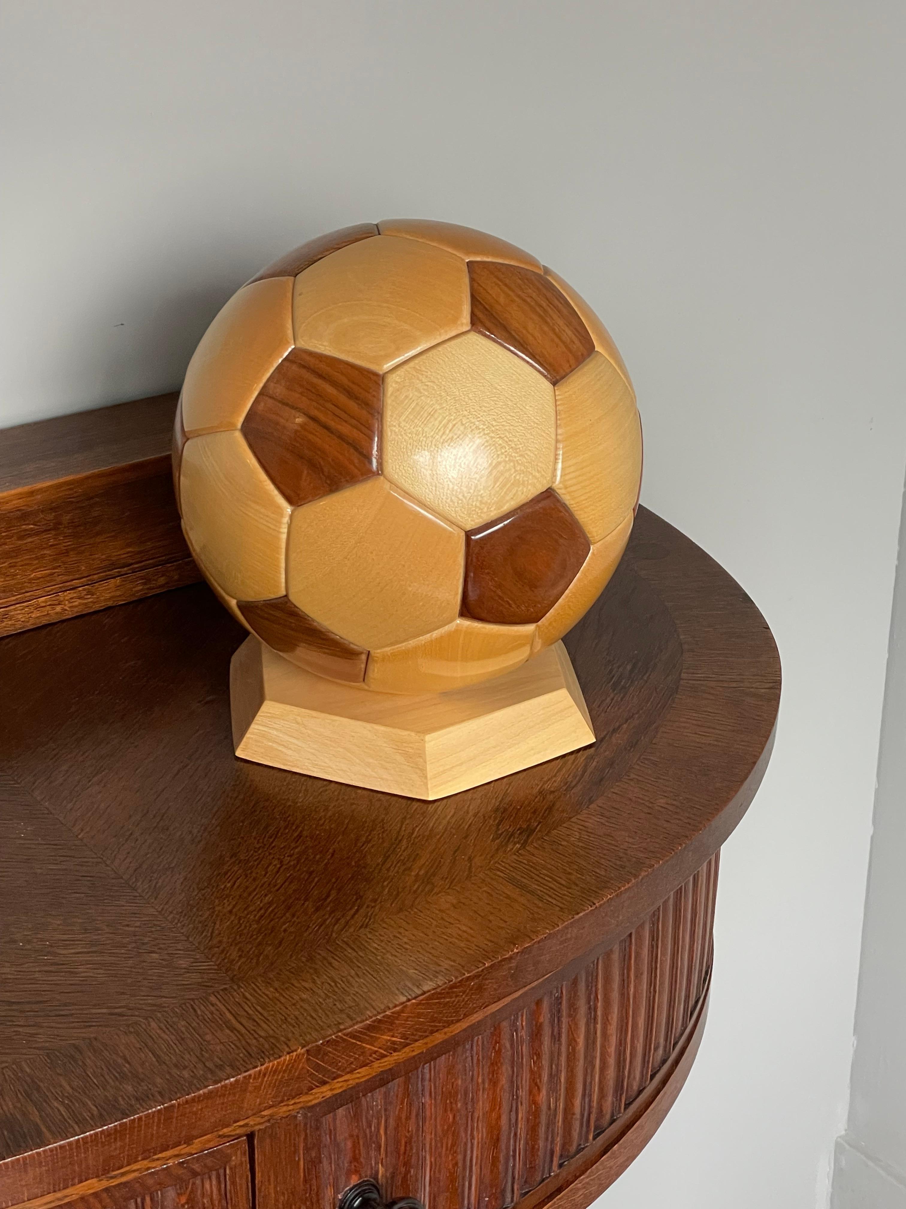 All Handmade Vintage 1980s Wooden Soccer Ball / Football Sculpture / Desk Piece For Sale 1