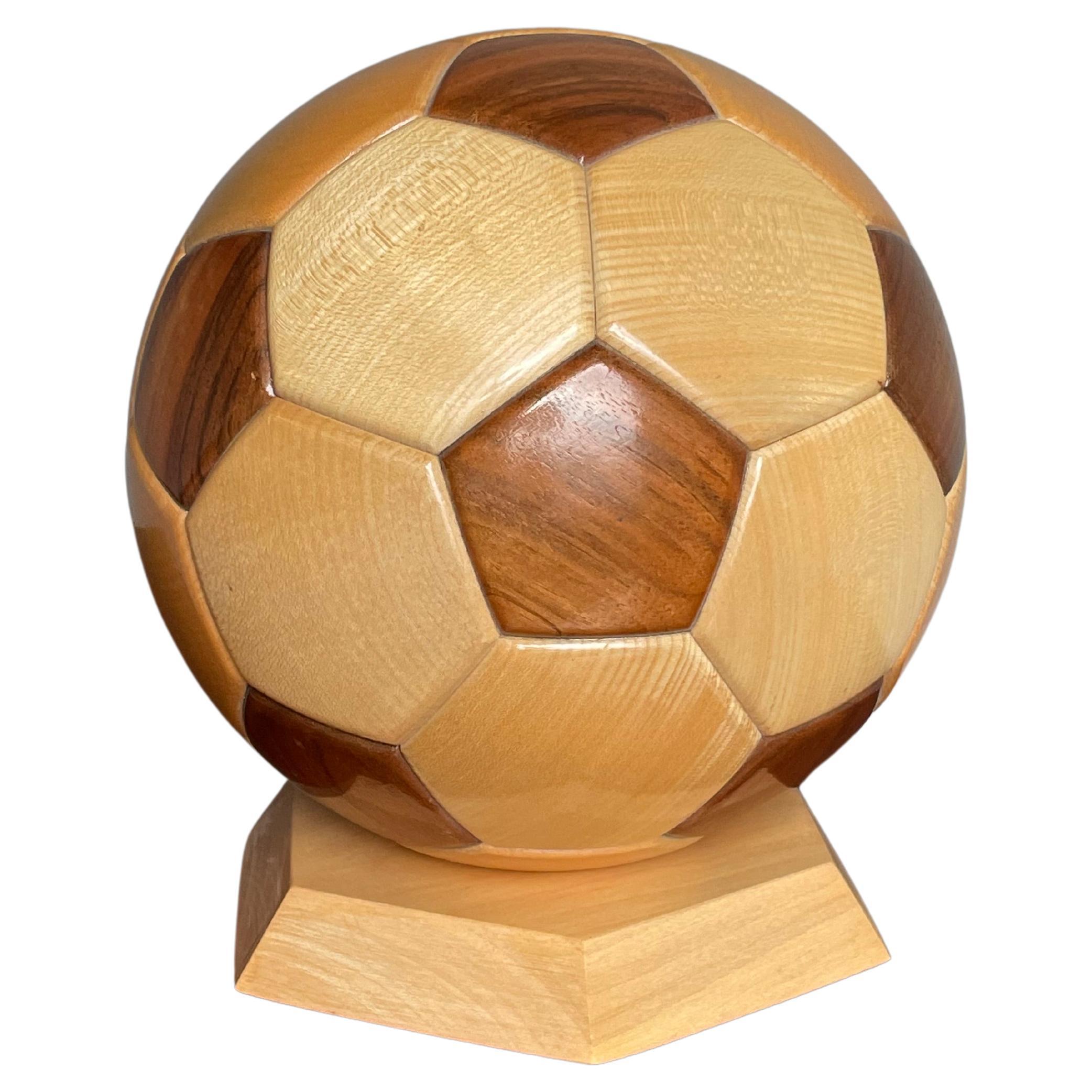 All Handmade Vintage 1980s Wooden Soccer Ball / Football Sculpture / Desk Piece For Sale