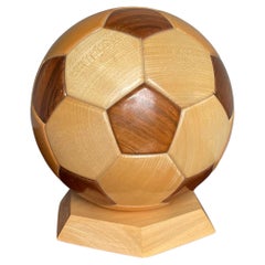 All Handmade Antique 1980s Wooden Soccer Ball / Football Sculpture / Desk Piece