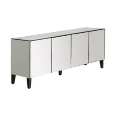All in Beveled Mirrored and Black Compas Feet Sideboard