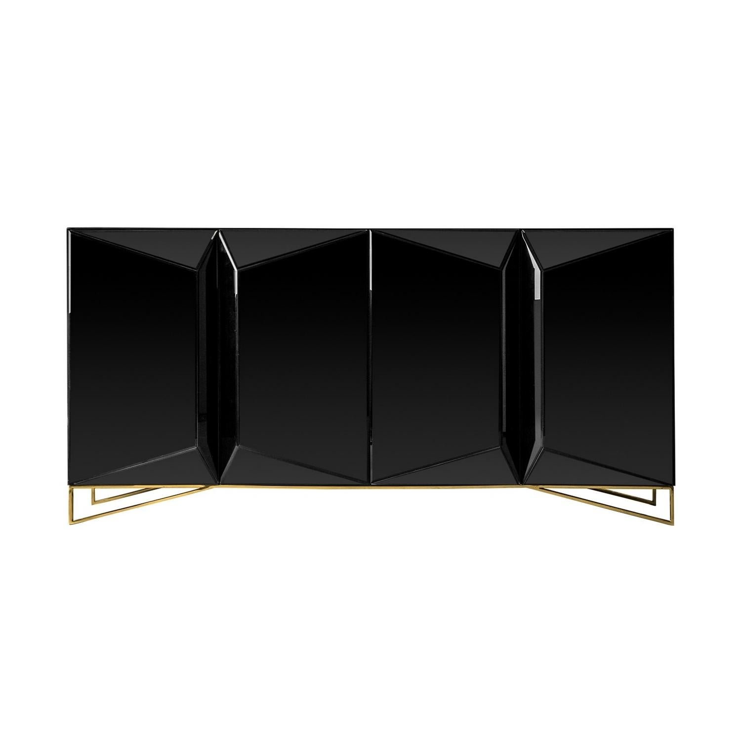 European All In Black Mirrored Design Sideboard