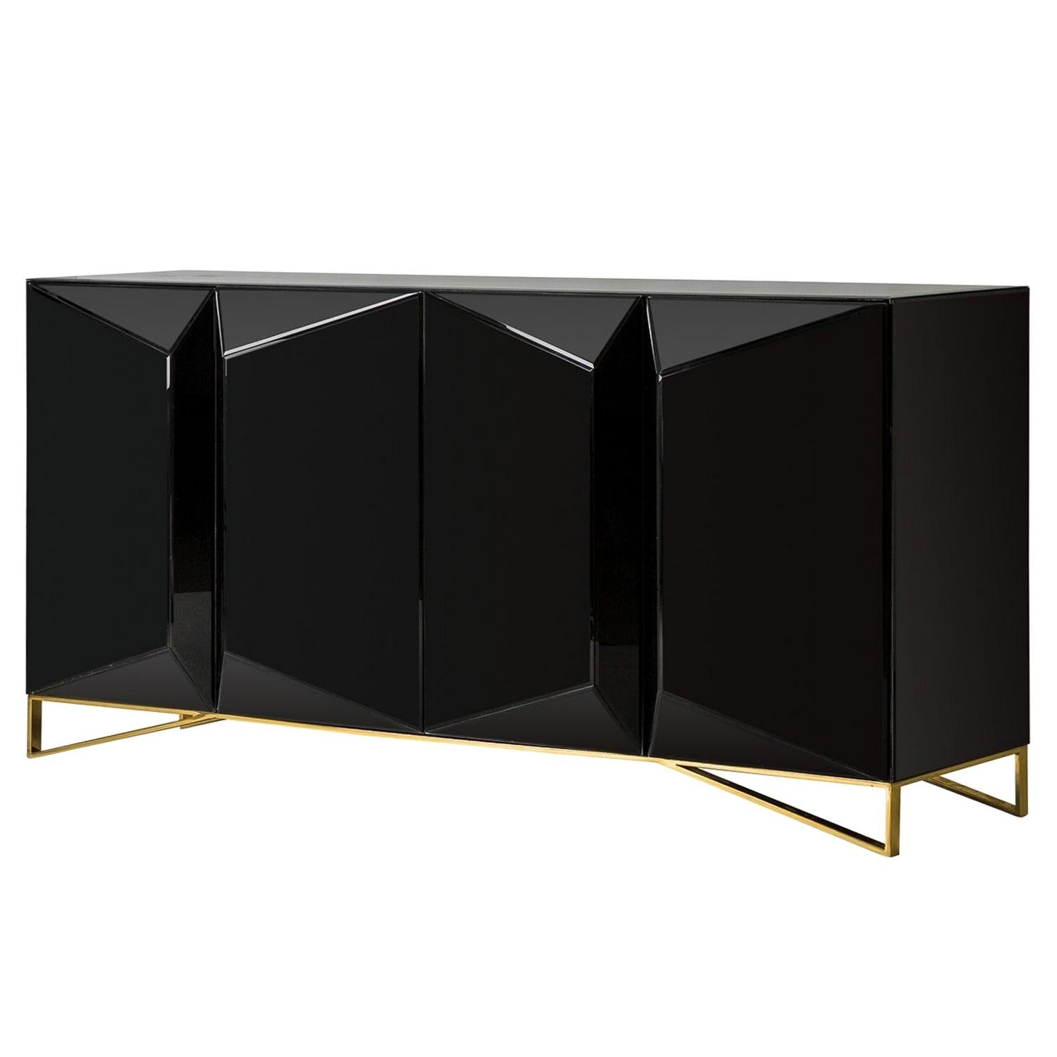 All In Black Mirrored Design Sideboard