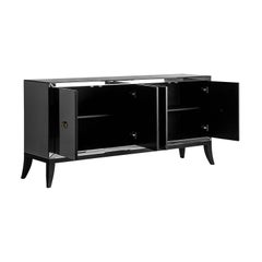 Buffet tout en bois noir et miroir biseauté noir