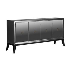 All in Black Wooden and Black Bevelled Mirrored Sideboard