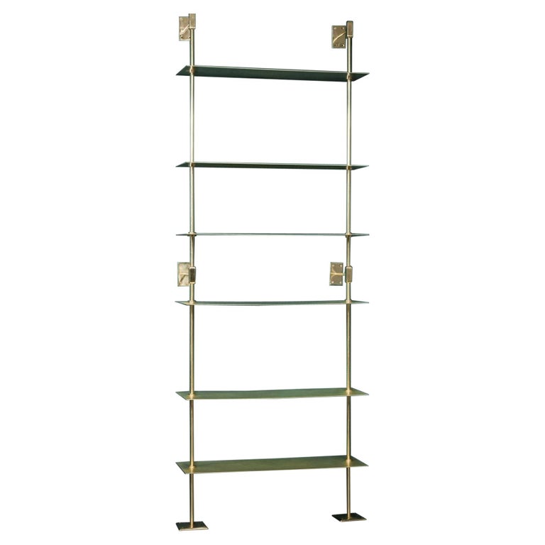 All in Brass Modular Wall Unit System Storage Shelves For Sale at