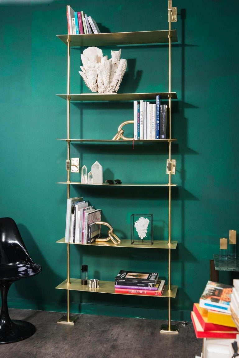 All in Brass Modular Wall Unit System Storage Shelves For Sale at