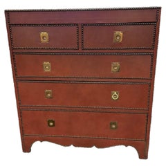 Contemporary French All-Leather Five Drawer Commode With Nailhead Trim