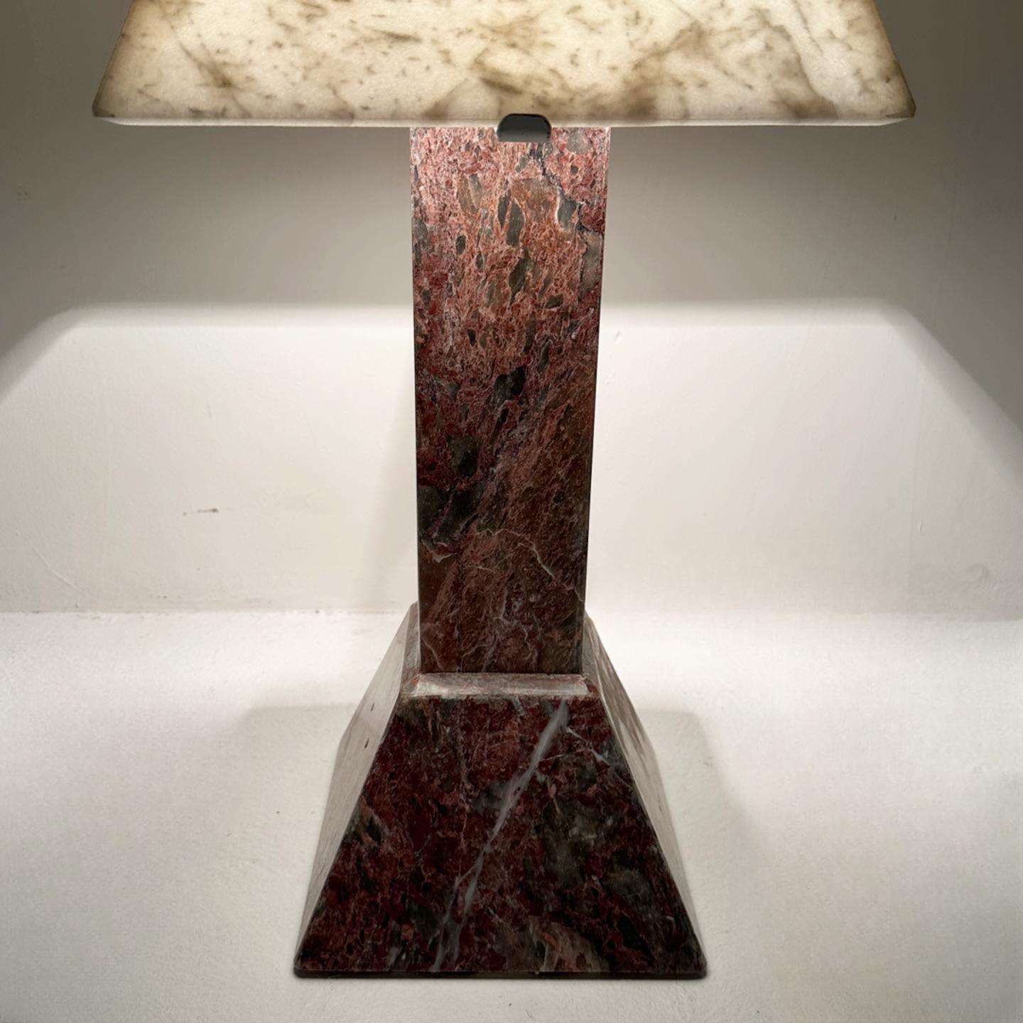 American all marble geometric table lamp with marble shade For Sale