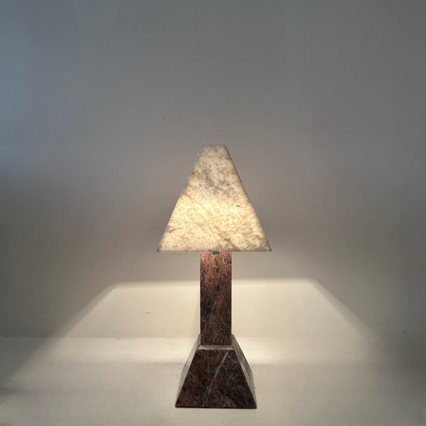 20th Century all marble geometric table lamp with marble shade For Sale