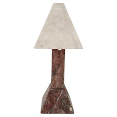 Vintage all marble geometric table lamp with marble shade