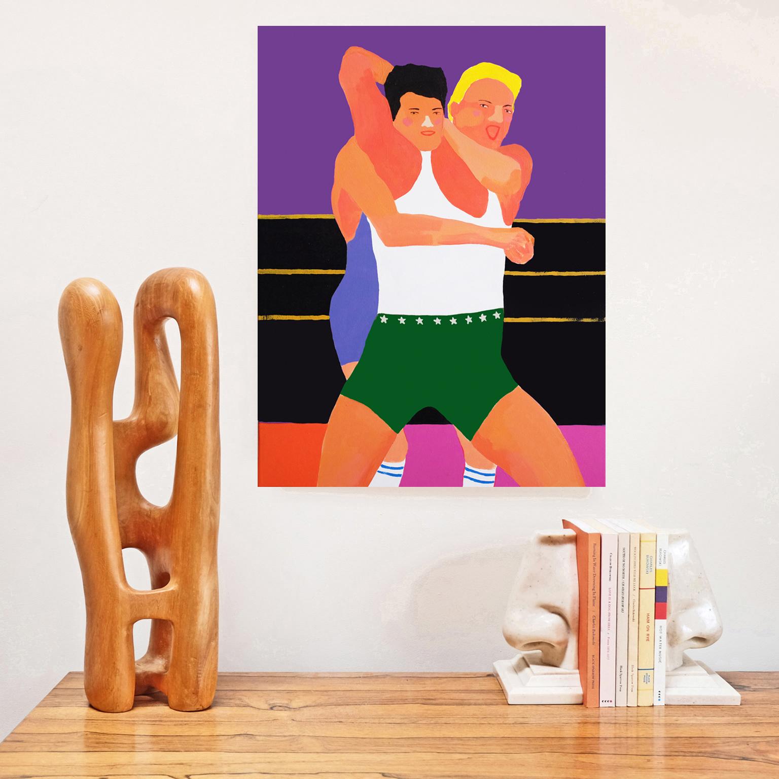 British 'All Mouth and No Trousers' Portrait Painting by Alan Fears Pop Art Wrestling For Sale