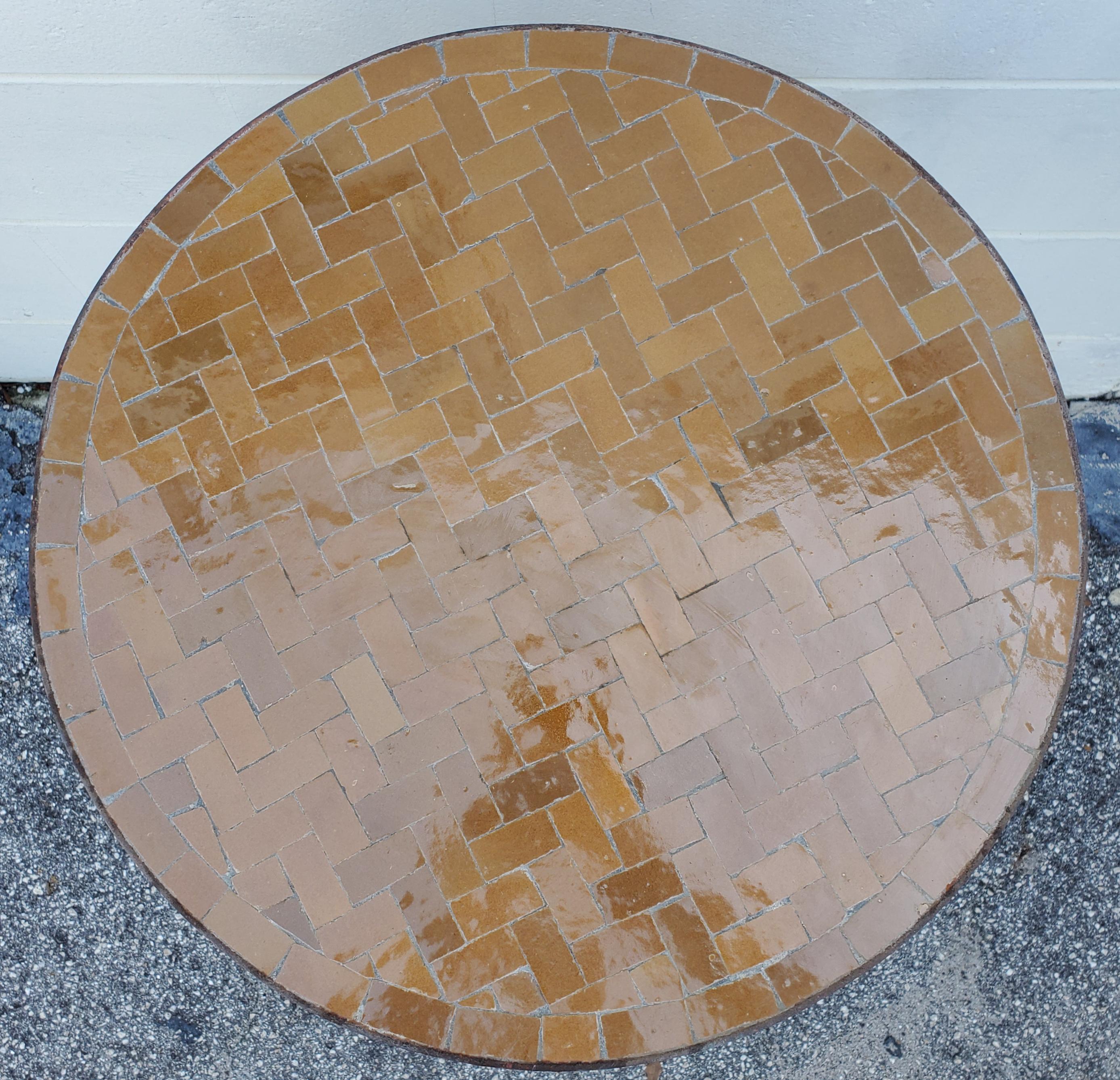 Hand-Crafted All Mustard Moroccan Mosaic Side Table, Choice Of Table Height For Sale