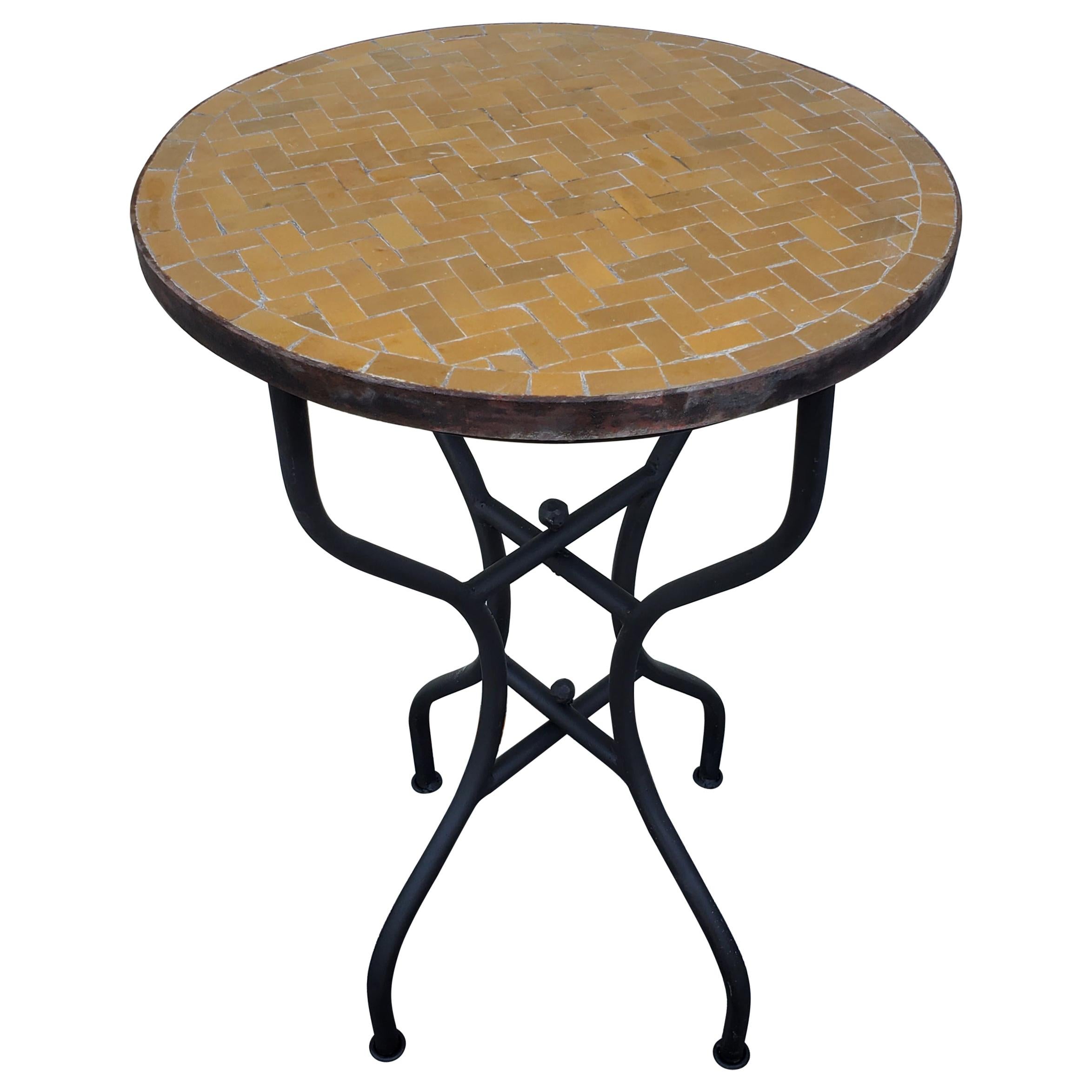 All Mustard Moroccan Mosaic Side Table, Choice Of Table Height For Sale