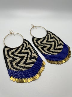 All My Ancestors (blue) Beaded Fringe Earrings