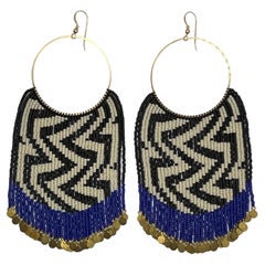 Antique All My Ancestors (blue) Beaded Fringe Earrings