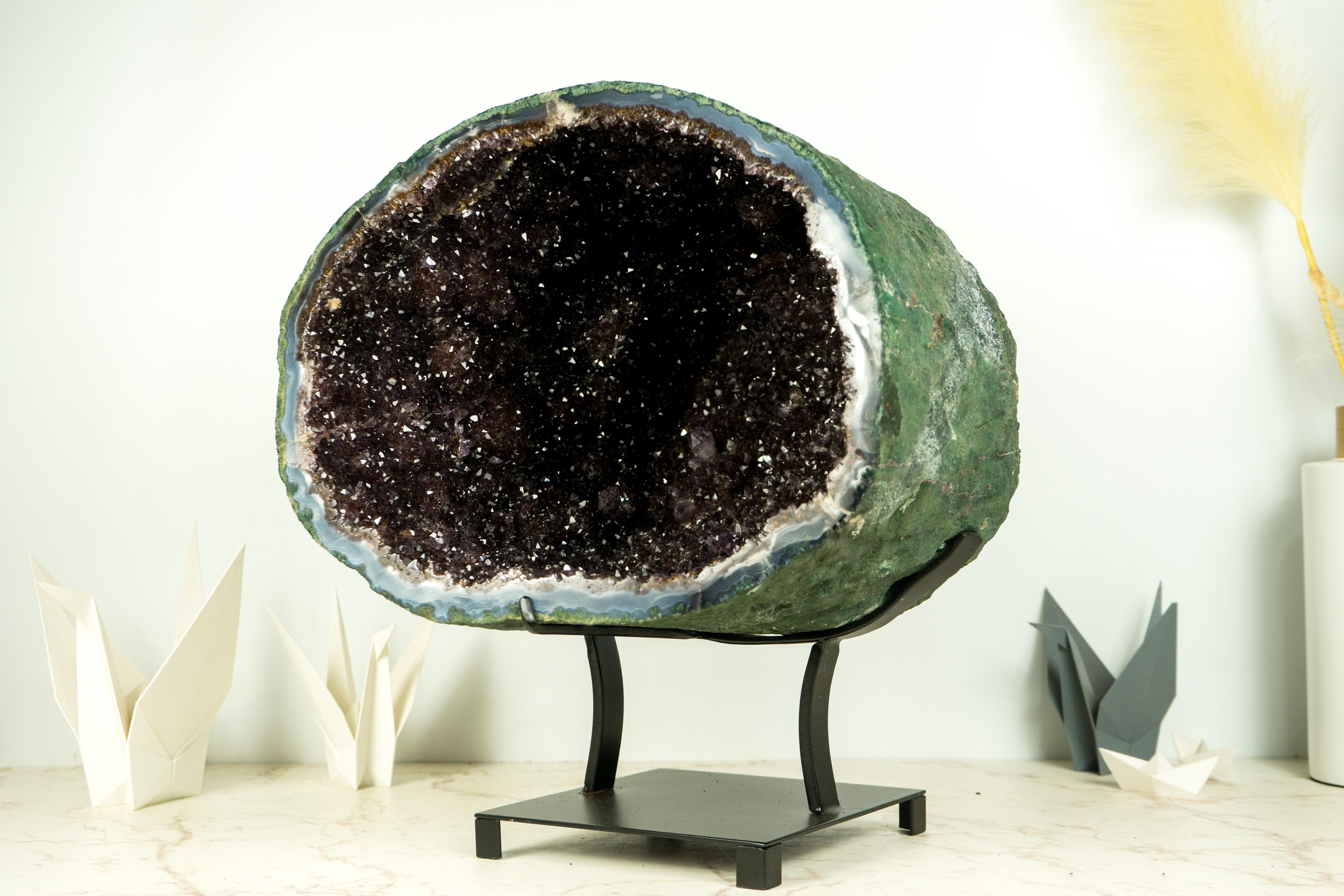 All-Natural Amethyst Geode Cave with Sparkling Points on Stand, High-End Crystal For Sale 5