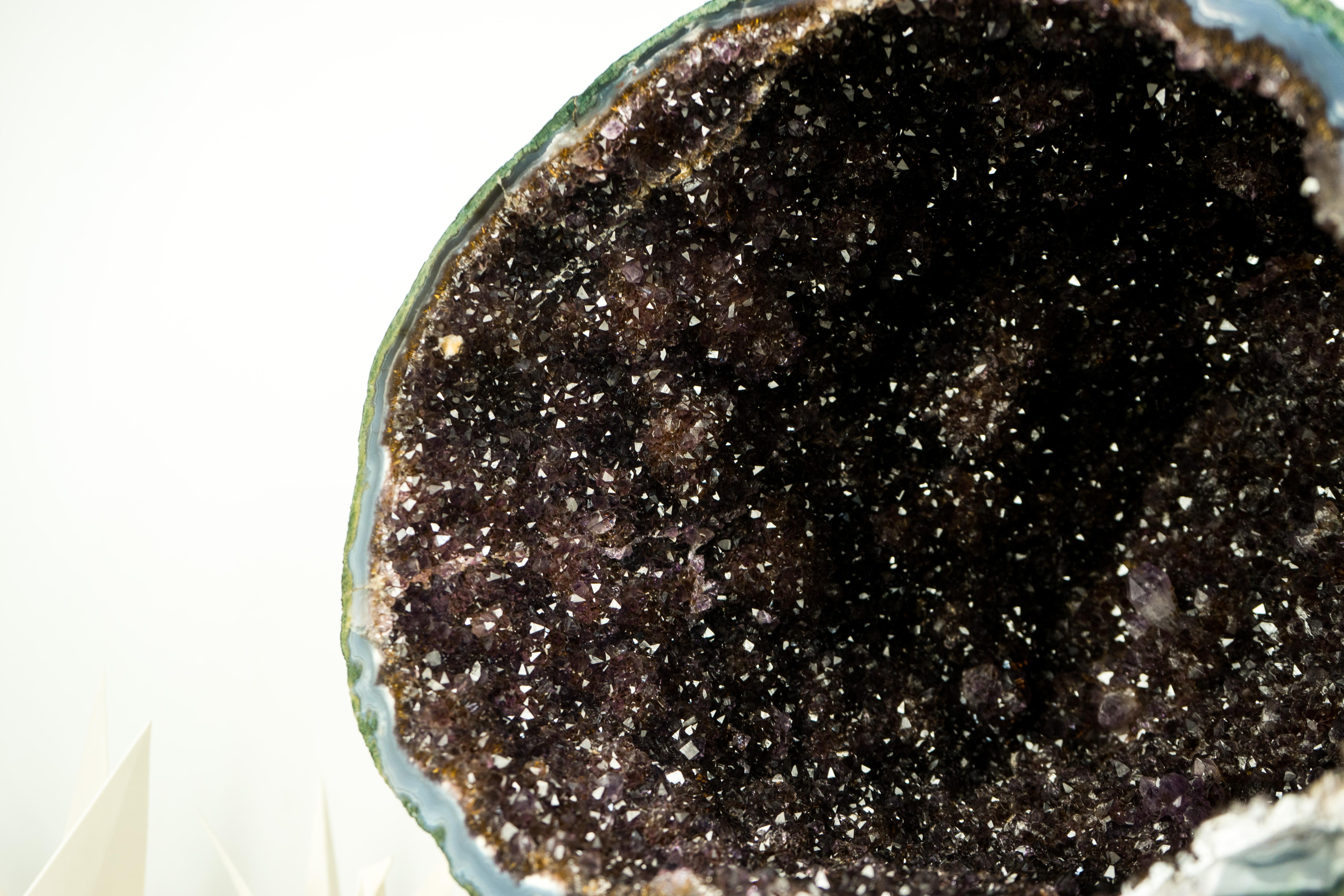 All-Natural Amethyst Geode Cave with Sparkling Points on Stand, High-End Crystal For Sale 1
