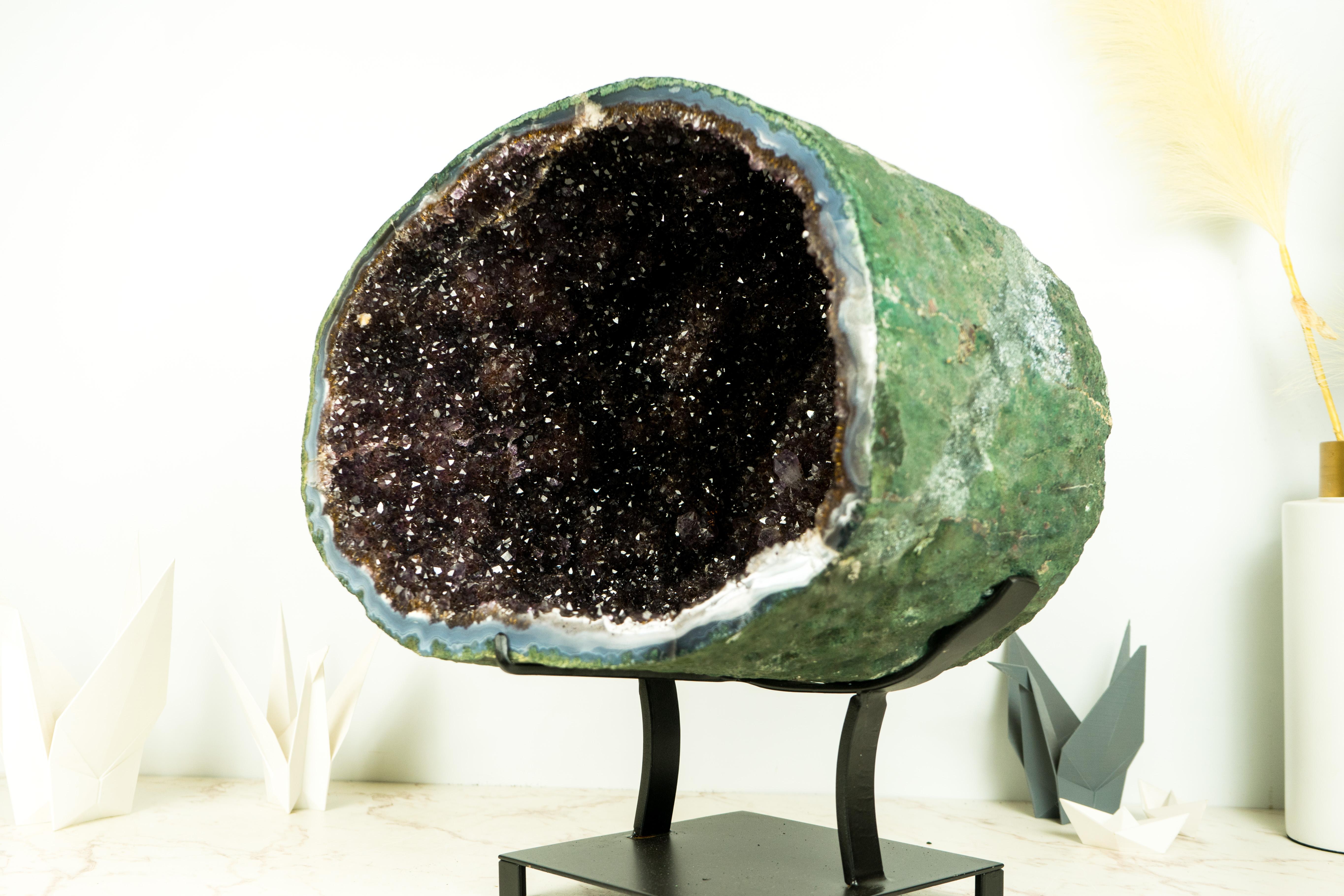 All-Natural Amethyst Geode Cave with Sparkling Points on Stand, High-End Crystal For Sale 3