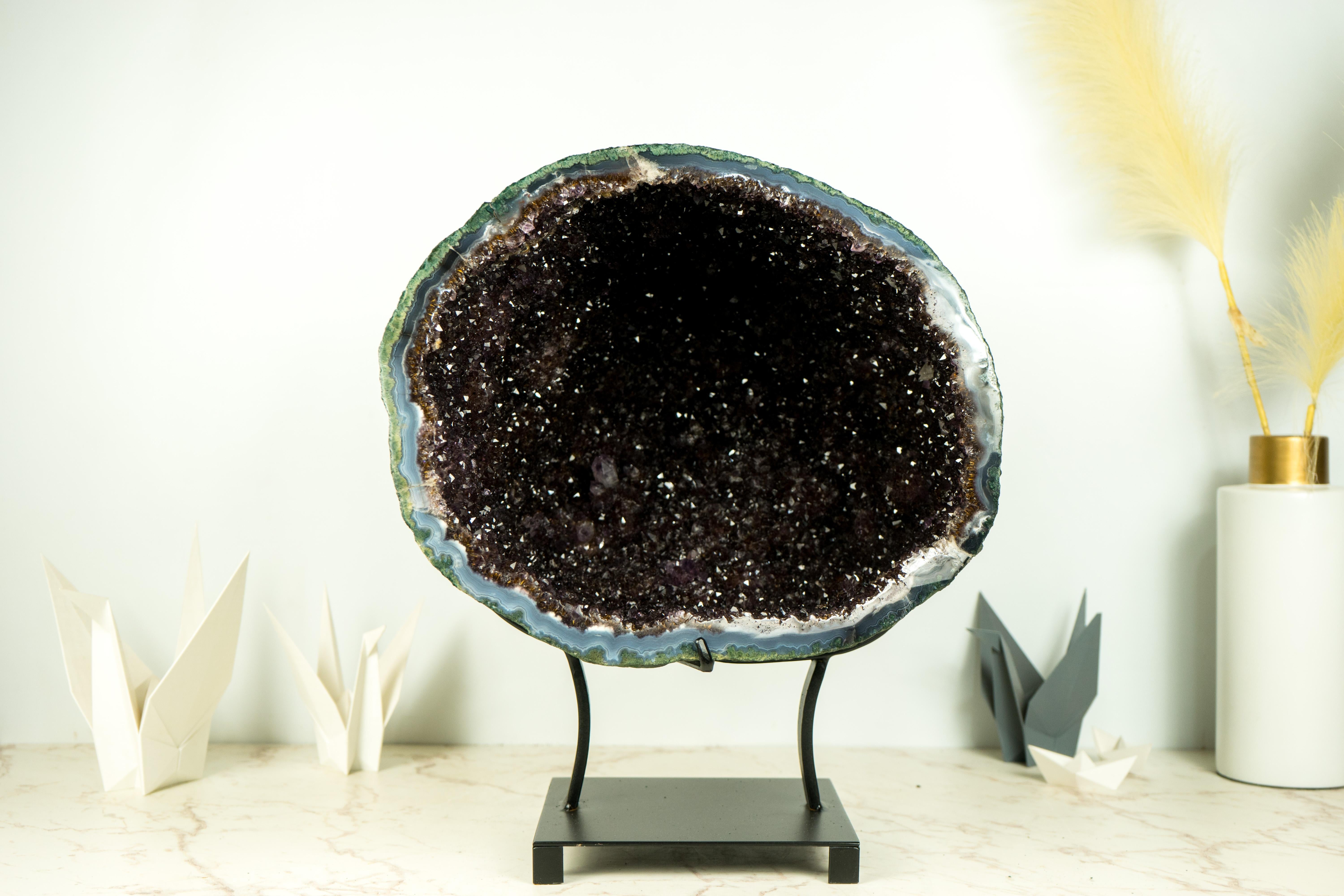 All-Natural Amethyst Geode Cave with Sparkling Points on Stand, High-End Crystal For Sale 4