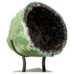 All-Natural Amethyst Geode Cave with Sparkling Points on Stand, High-End Crystal