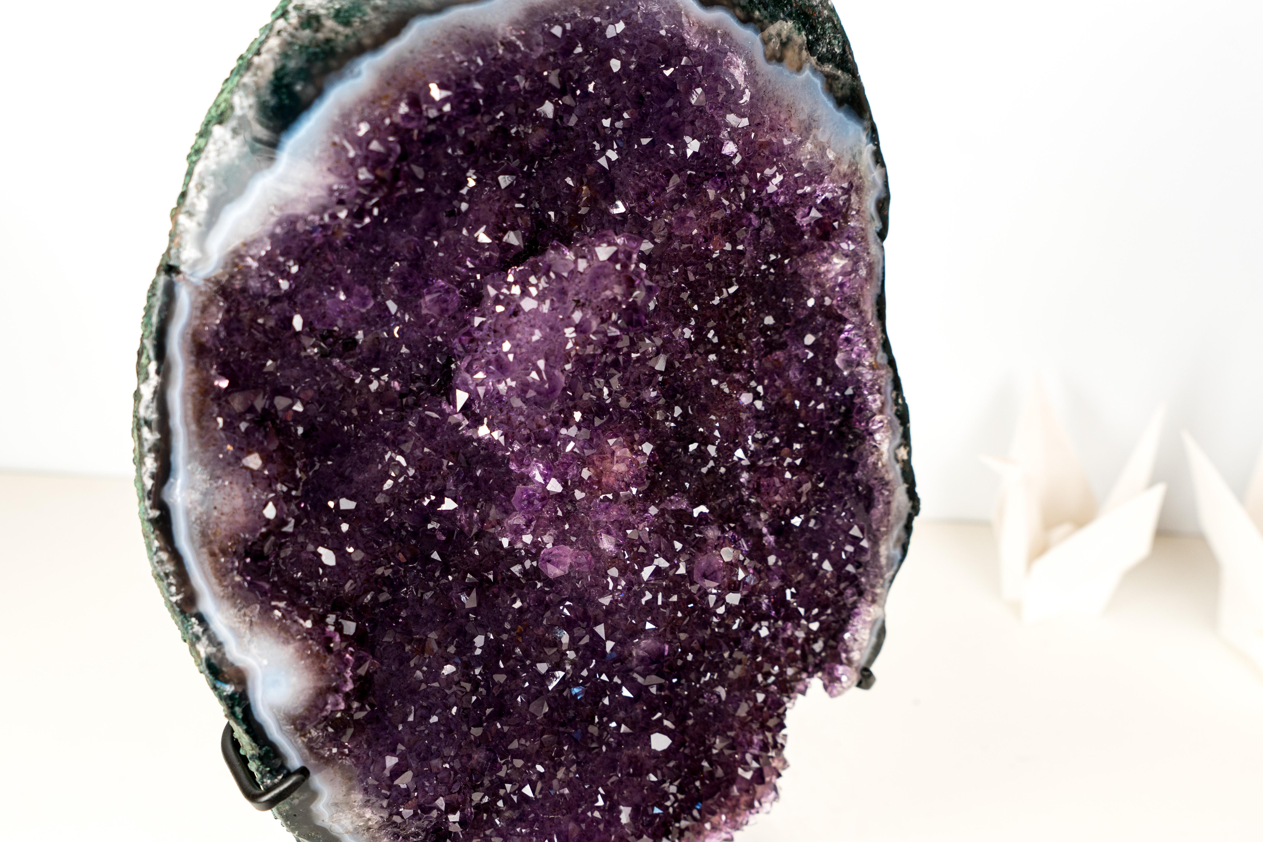 Un cluster di ametista naturale scintillante - un vero e proprio pezzo forte

▫️ Descrizione

Un Geode Cluster di Ametista in cui la galassia druzy di ametista brilla come un cielo notturno celeste, con migliaia di piccole punte di ametista
