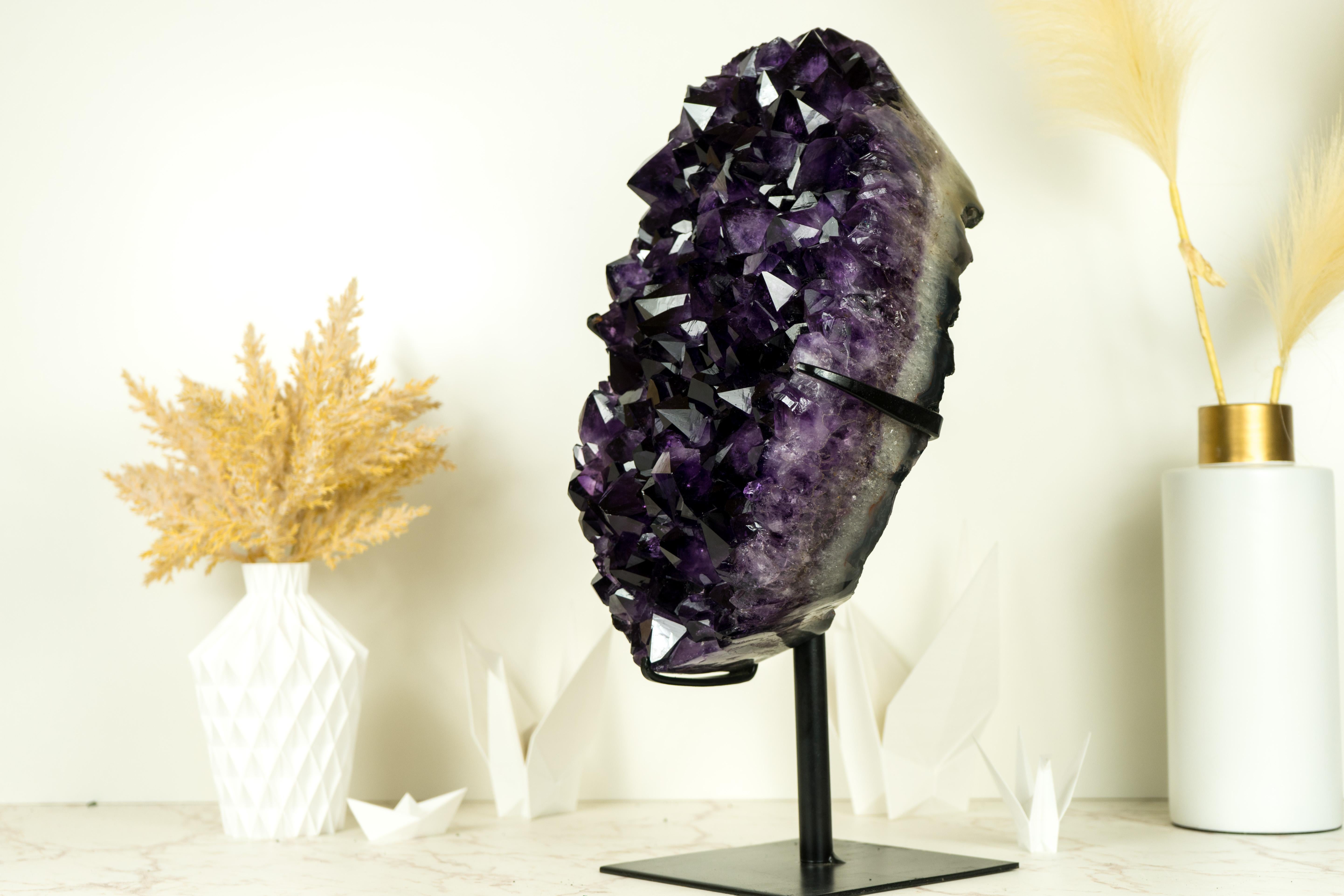 All Natural Amethyst Geode Cluster with World-Class Grape Purple Amethyst Druzy For Sale 7
