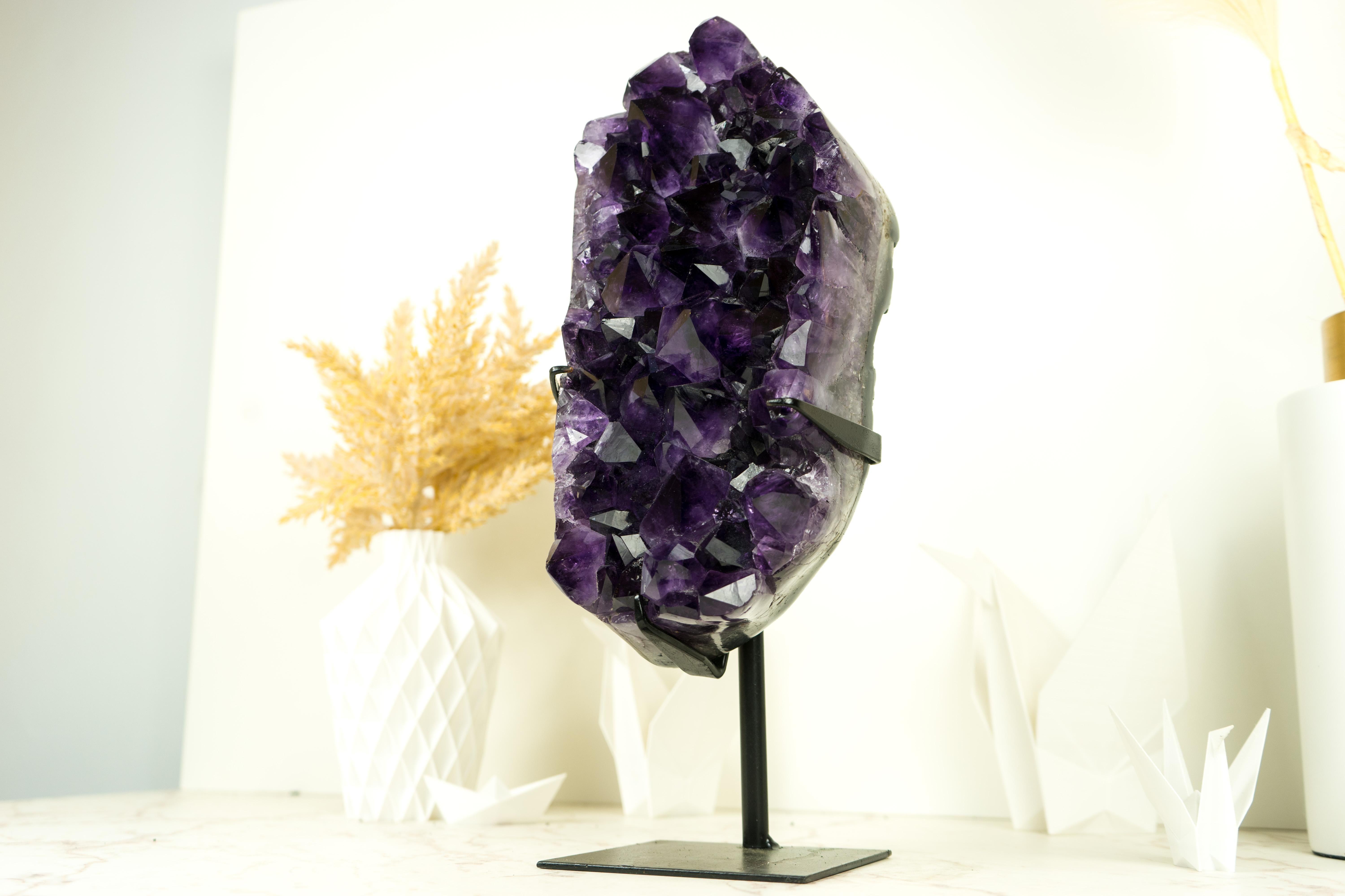 Brazilian All Natural Amethyst Geode Cluster with World-Class Grape Purple Amethyst Druzy For Sale